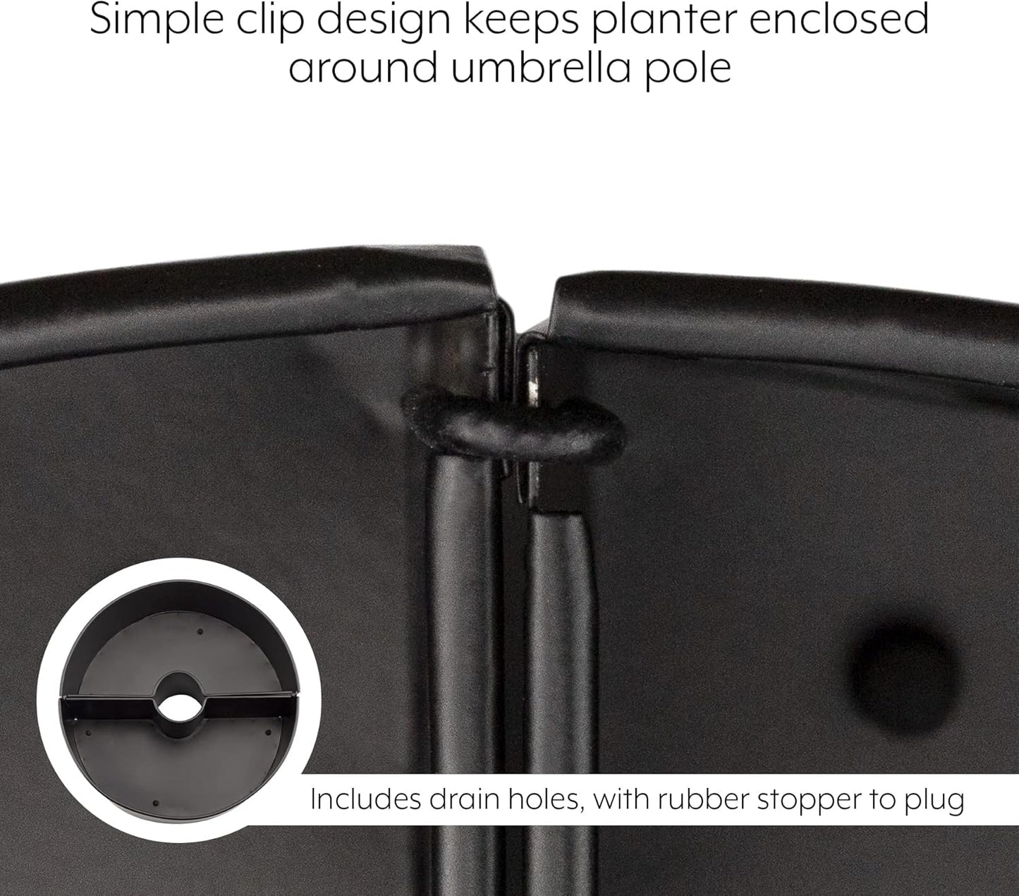 AuldHome Design Umbrella Planter for Patio Table w/Umbrella Hole (Black), Enamelware Half-Circle Planter Pots