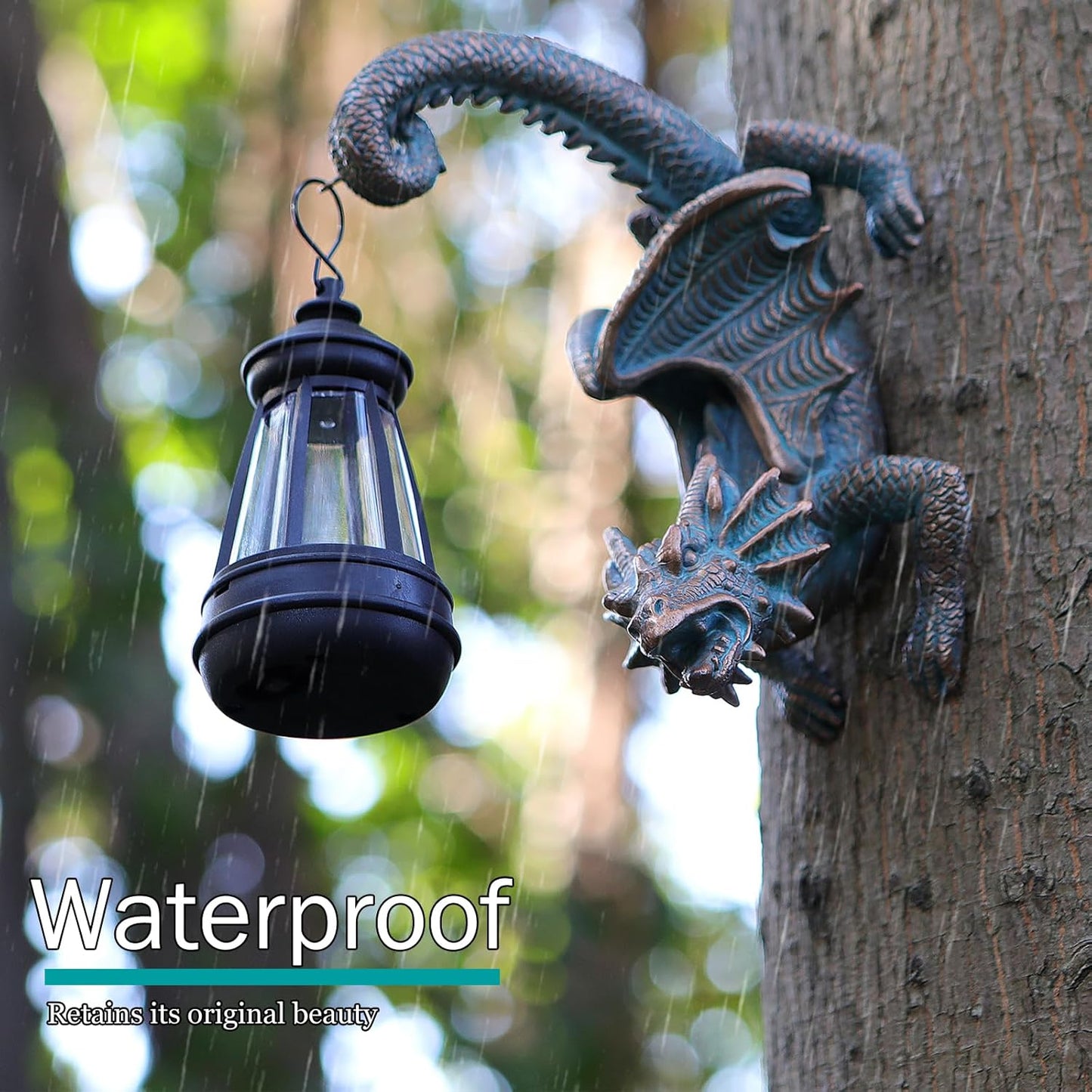 Solar Dragon Tree Hugger Statue Wall Decor - Gothic Garden Statue with Solar Lantern, Outdoor&Yard Decor, Fantasy Dragon Figurine for Trees, Walls, or Fences - Unique for Men & Women