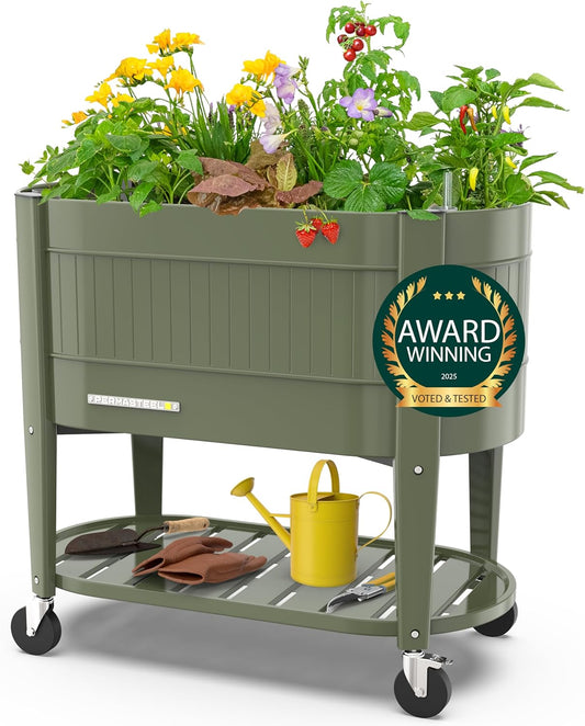 Permasteel Raised Garden Bed with Legs, 40×20×37 in, Planter Box with EnGrow™ TrueSoil™ Technology for Vegetables, Flowers, Herbs, and Fruit, Outdoor Indoor, Storage Shelf, Green