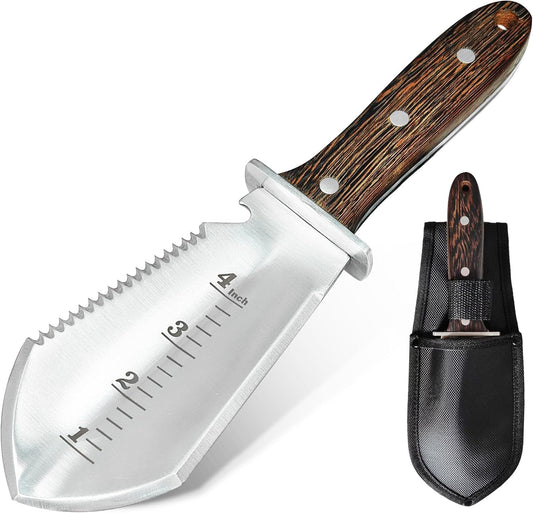 4-in-1 Hori Hori Garden Knife Heavy-Duty Small Gardening Trowel, for Quick Digging, Cutting, Weeding