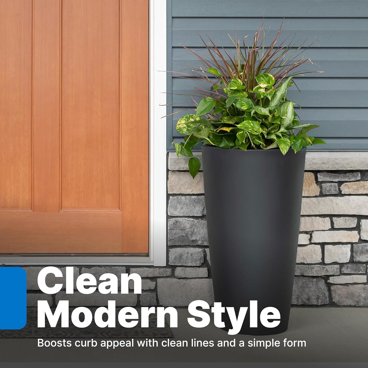 Step2 Tremont Tall Round Tapered Planter, Large Planters for Outdoor Plants, Gardening and Flower Pot for Patio or Porch, Efficient Drainage, Durable Plastic, Onyx Black, 2-Pack