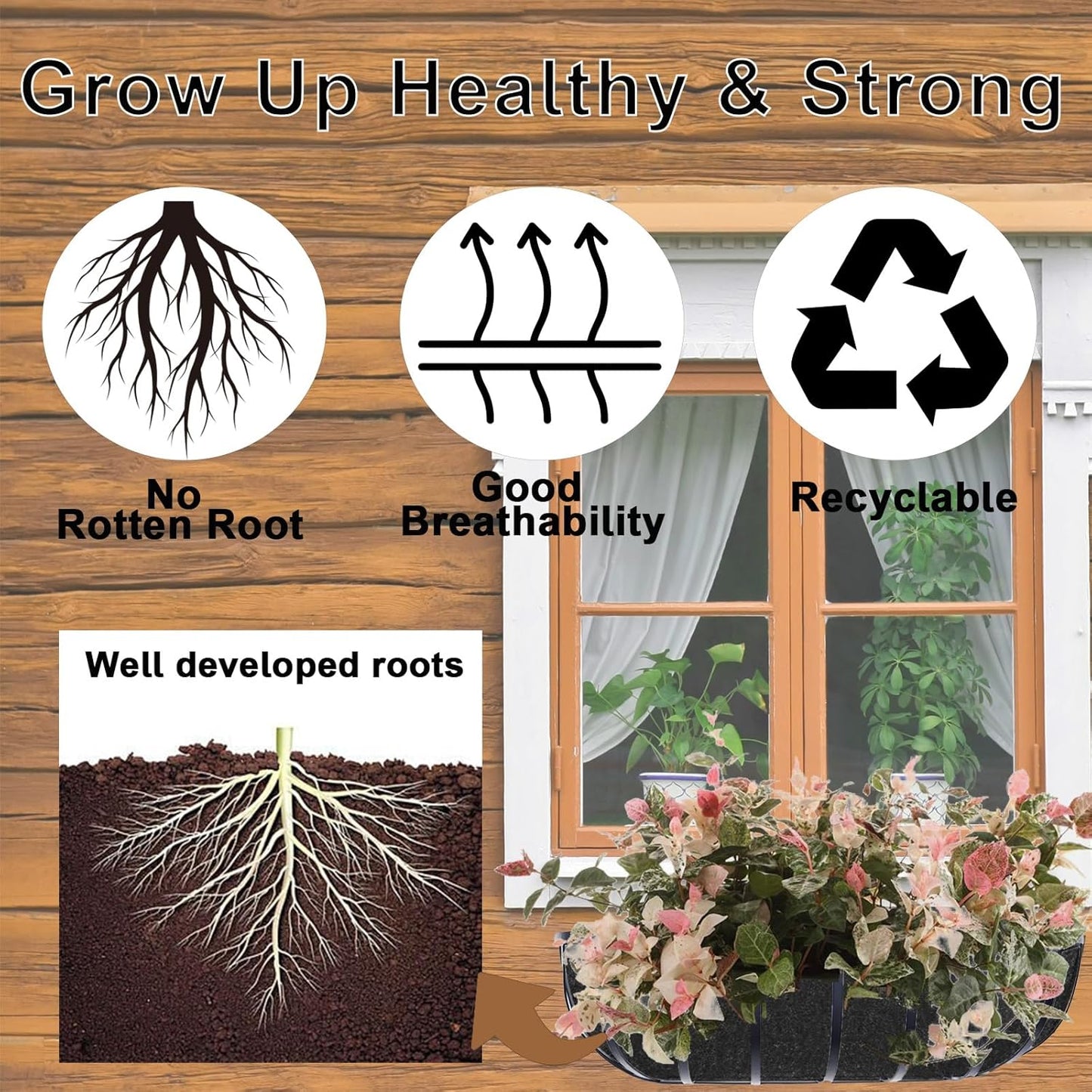 1-Pack 24in Planter Liners - Breathable Felt Hanging Basket and Window Box Liners - Prevent Root Suffocation and Bird Damage - Black