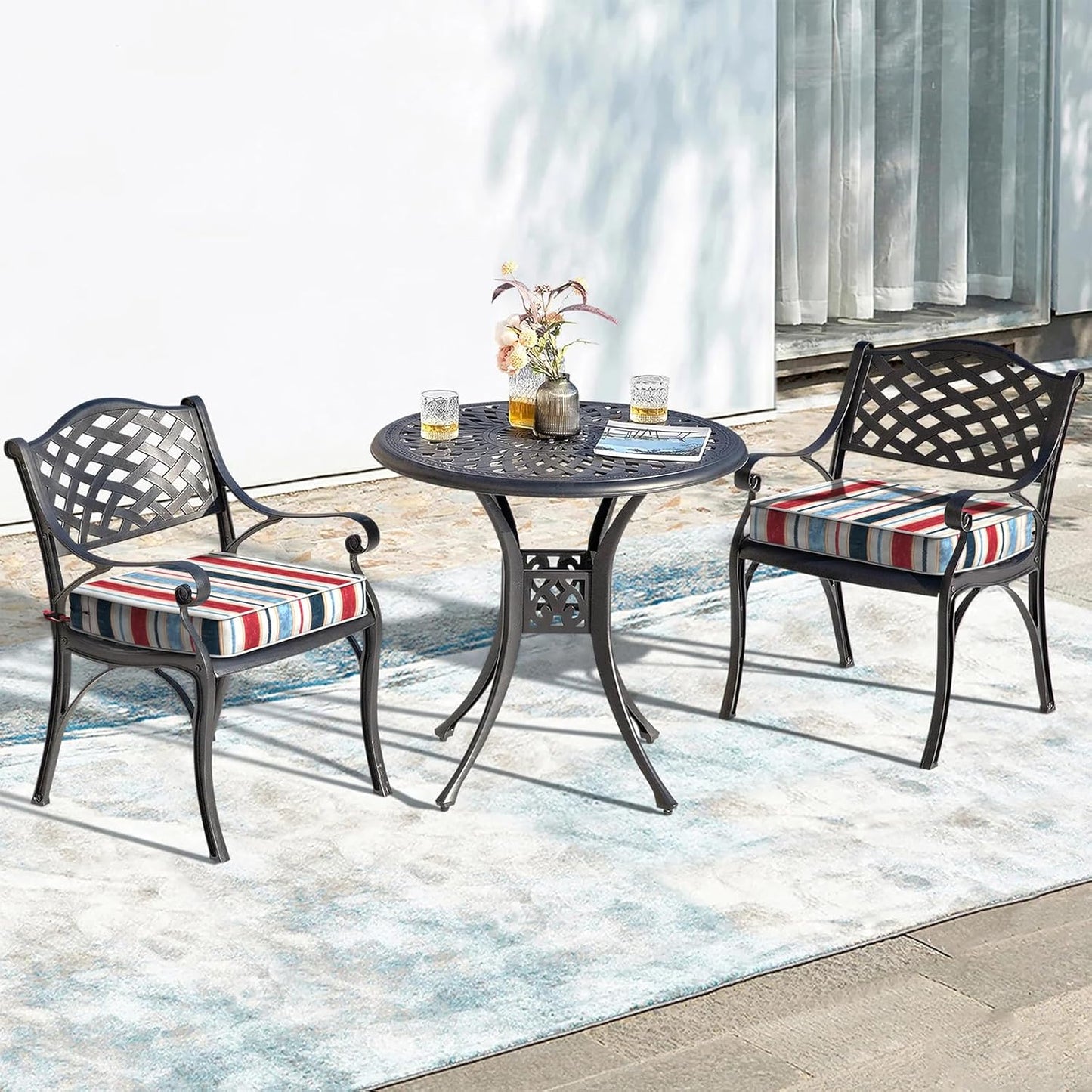 LVTXIII Patio Chair Cushions 22"x22"x3", Water-Repellent Outdoor Seat Cushions for Patio Furniture, Square Chair Pads with Ties for Home Garden Decoration, Set of 2, Stripe Red Blue