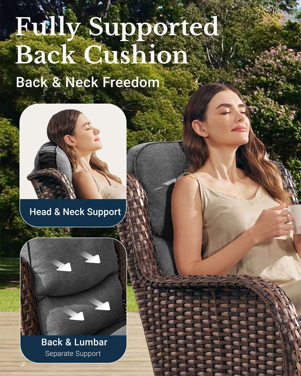 HILLGA Luxury Patio Furniture Set with 6-inch Thick Cushion, Outdoor Couch and High Back Swivel Rocker Patio Chairs, 6PCS Wicker Conversation Set for Deck Yard and Poolside, Dark Grey (V2)