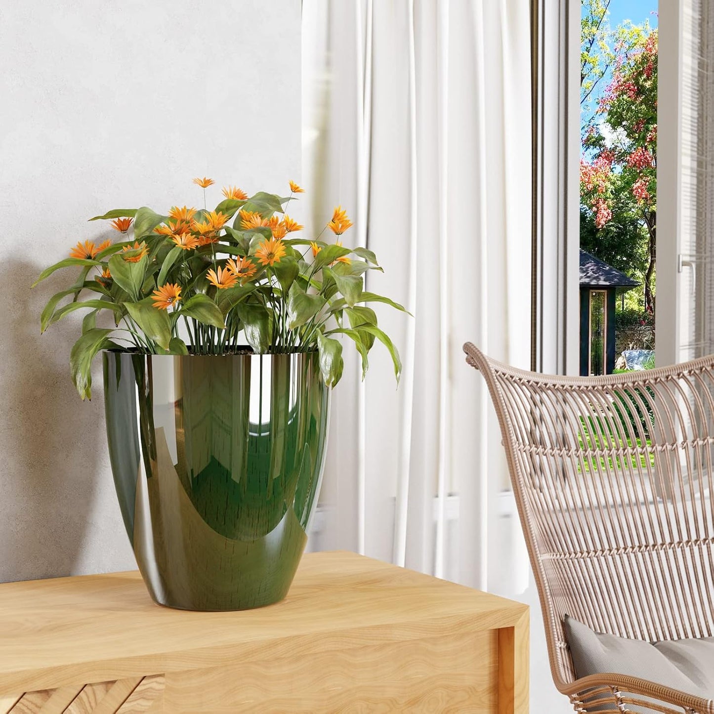 QCQHDU 10 inch Plant Pot with Drainage Hole, 2 Pack Sturdy Pots for Plant Tree Flower, Large PlanterPlanters for Indoor & Outdoor Plants