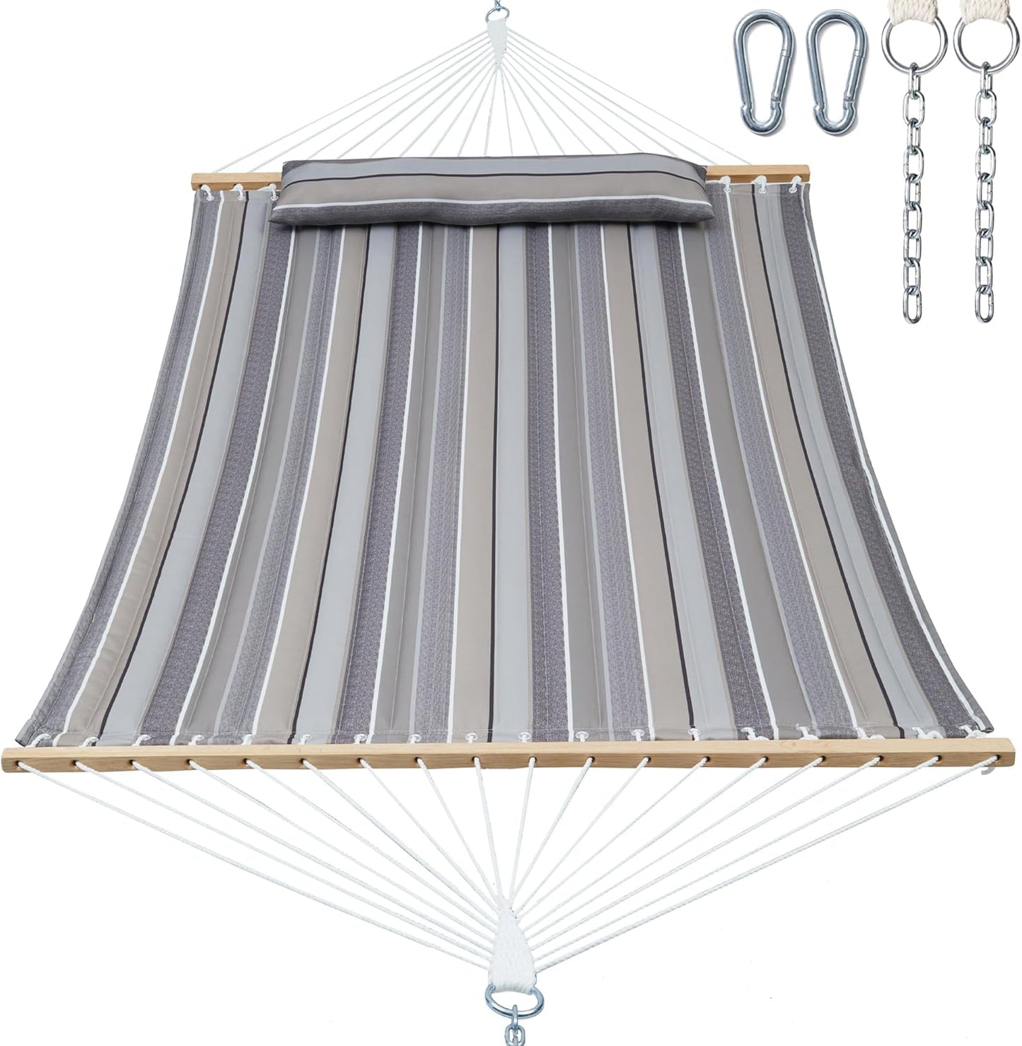 Double Quilted Fabric Tree Hammock with Spreader Bar, 14ft Hammocks 2 Person for Outside, Fits 12ft -14ft Hammock Stand, Pillow & Side Pockets & Carabiners, Max 475 lbs Capacity (Peace Dove)