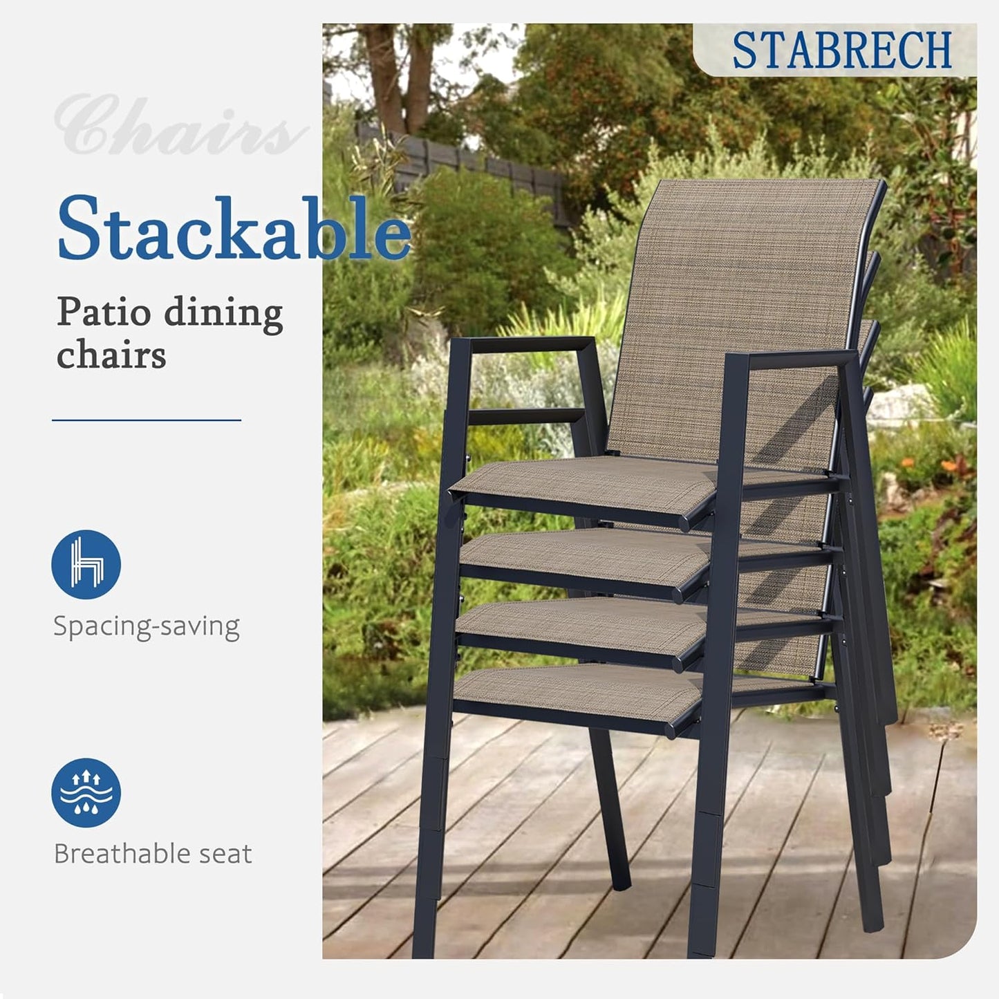 Outdoor Patio Chairs Set of 8, Mocha Stackable Outdoor Chairs, Lightweight Patio Set with High Back, Metal Dining Chair for Lawn, Garden, Yard and Deck
