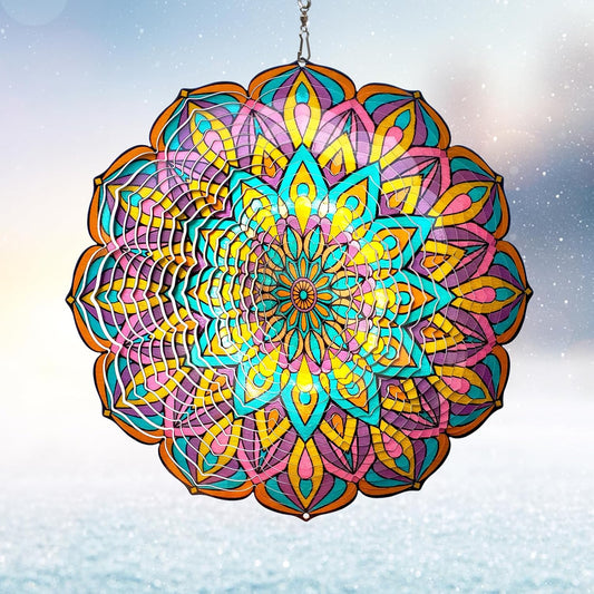 Mandala Wind Spinner - Purple Tulip Design | 12 Inch Stainless Steel Hanging Wind Sculpture & Catcher, 3D Kinetic Yard Art Garden Decor for Indoor & Outdoor | Meaningful Gift Idea