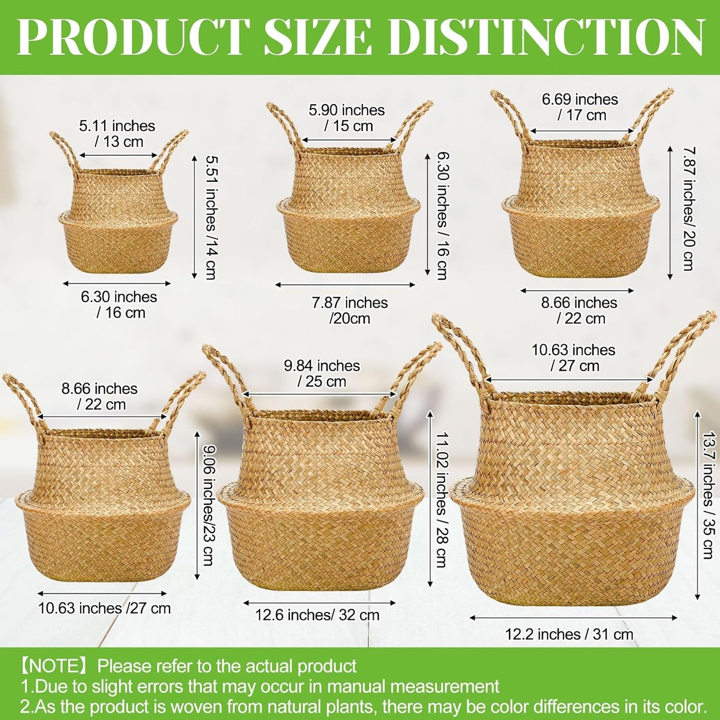 Qunclay Woven Seagrass Baskets Belly Basket Folding Boho Natural Plant Pot with Handles Round Decorative Wicker Large Indoor Planter for Home Outdoor Tree Planters Decor(12 x 11 Inch, 8 Pcs)