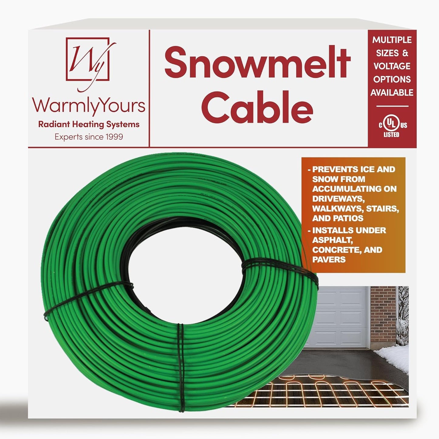 Electric Snow and Ice Melting Underground Cable 428 feet, Covers 142 sqft at up to 38 Watts/sqft, 240V – Radiant Heated Driveways, Walkways, Stairs – Installs Under Concrete, Asphalt, or Pavers