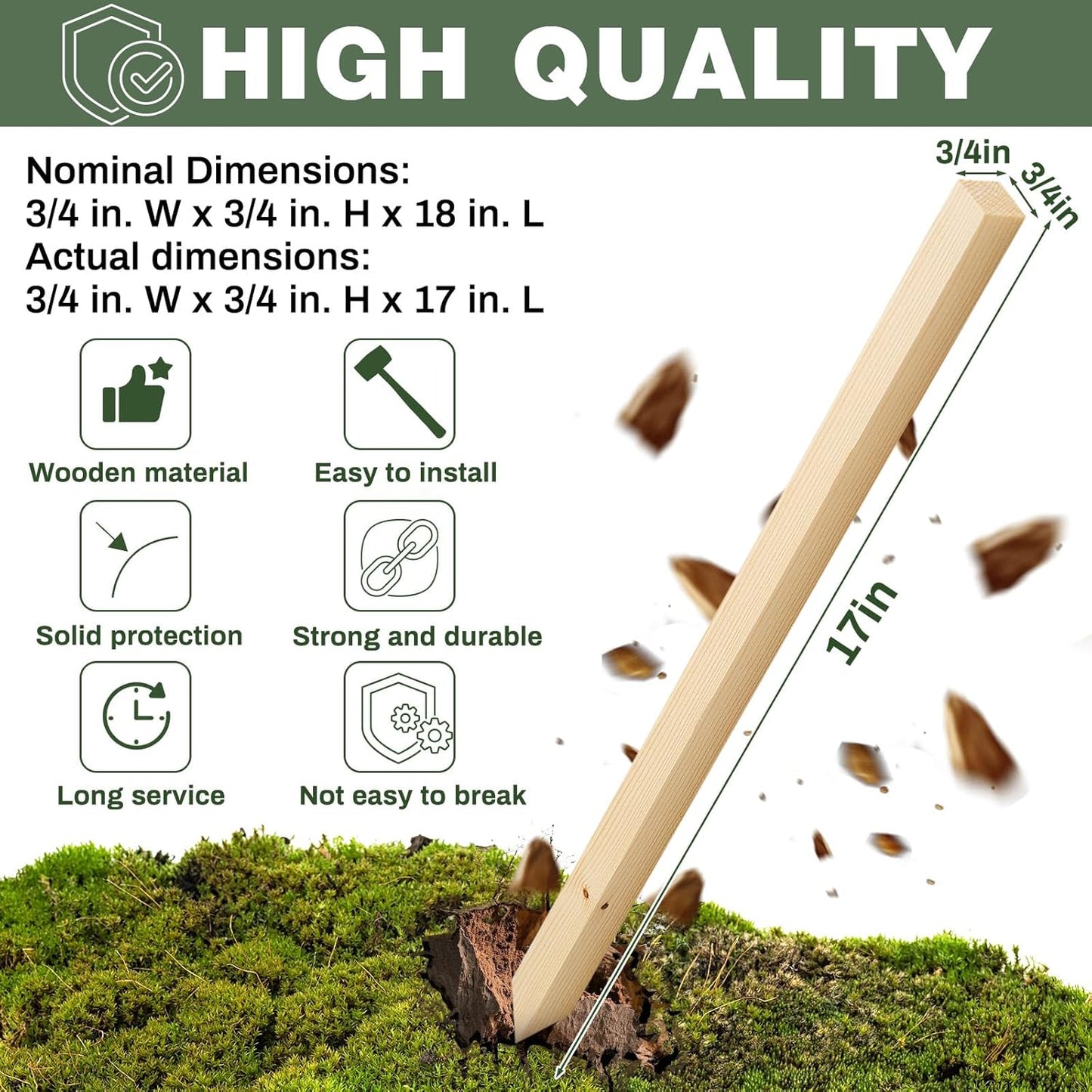 48 Pieces Wooden Garden Stakes 18 x 0.75 Inch Grade and Survey Stakes Wooden Garden and Sign Posts for Plant Support Silt Fence Yard Farm Survey Boundaries Baselines