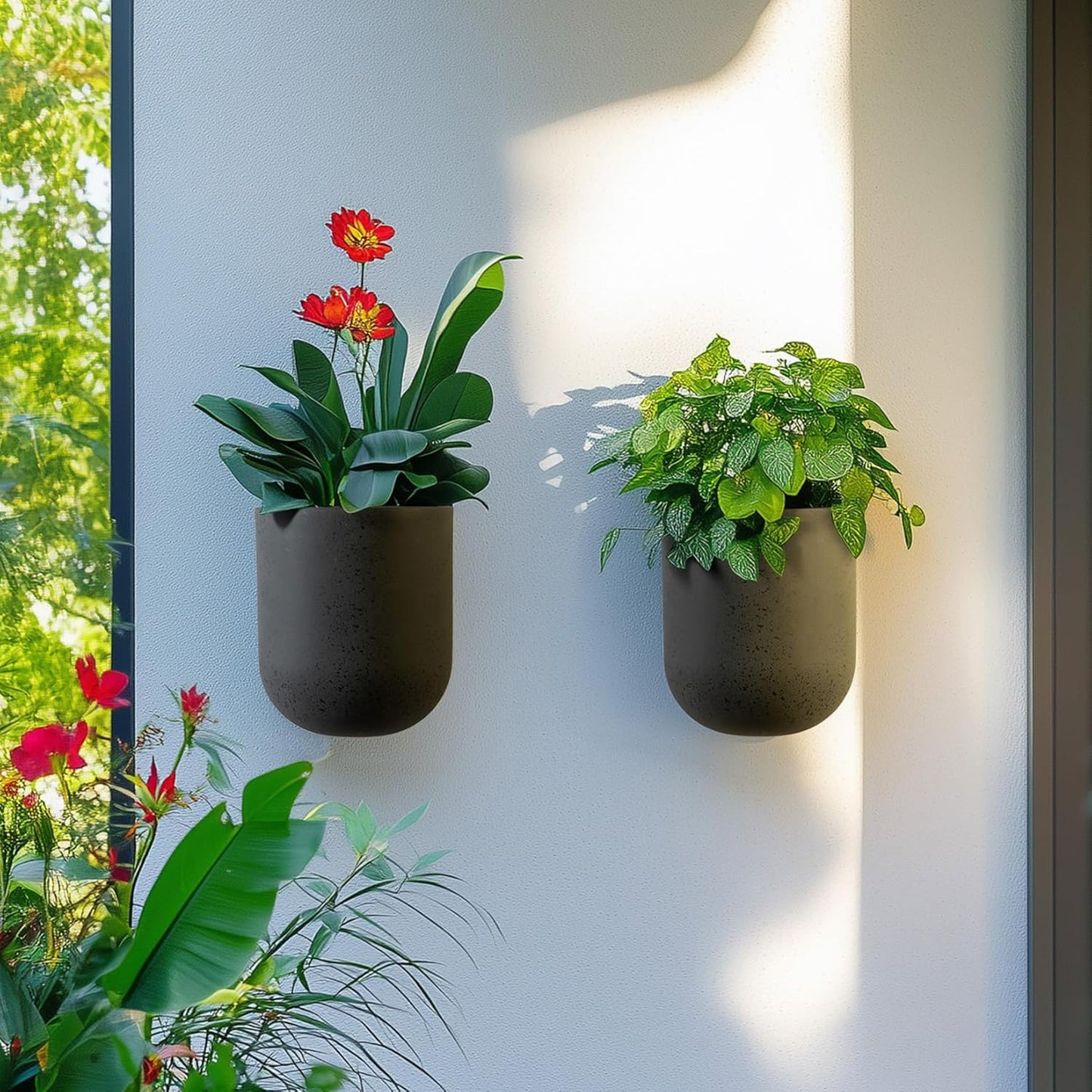 La Jolie Maison Wall Hanging Planters for Indoor Plants，Hanging Flower Pots for Air Plants Succulent, Set of 2, 5.7L*4.1W*6.5H, Concrete Gray