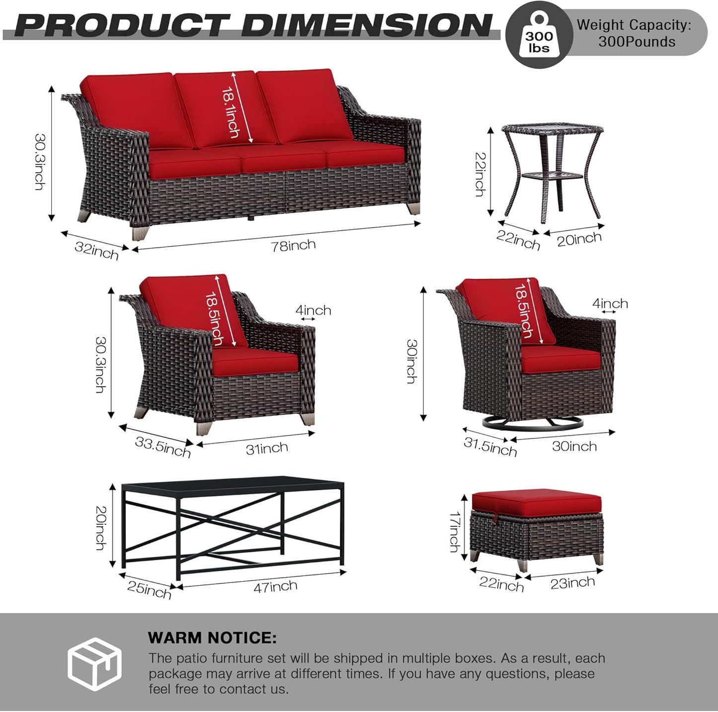 Joyside Wicker Patio Furniture Sets, 8 Pieces Upgraded Large Size Outdoor Furniture with Swivel Rocking Patio Chairs, Patio Dining Chair, 3-Seat Sofa, Outdoor Ottoman, Thick Cushions, Wide Armrest