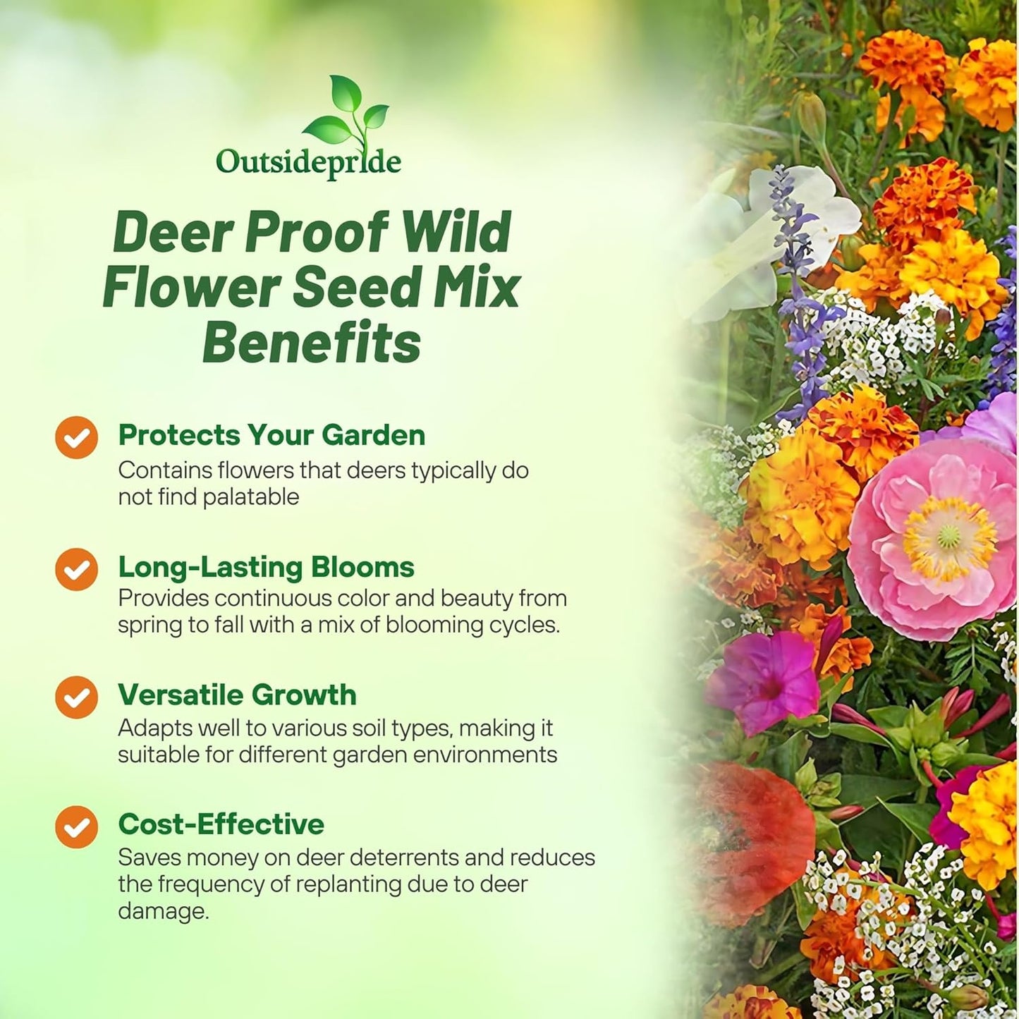 Outsidepride Deer Proof Wildflower Seed Mix - 5 lbs. Colorful Blend of Easy to Grow, Drought-Tolerant Annual & Perennial Wildflower Seeds for a Deer-Free,Vibrant Meadow & Pollinator-Friendly Garden