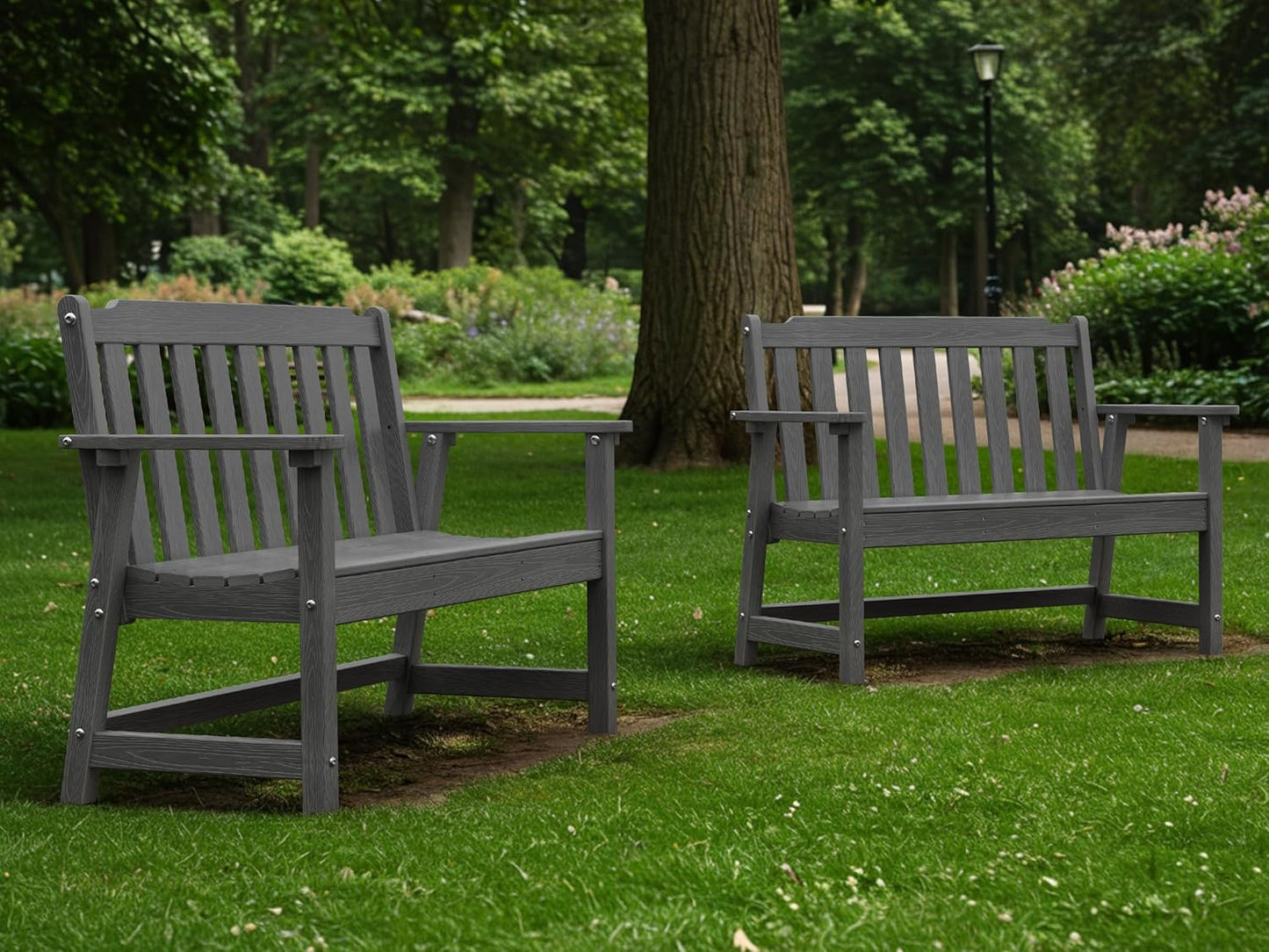 Ciokea 46" Heavy Duty Outdoor Bench Set of 2, HDPE Weatherproof Garden Bench, 2-Person Memorial Benches with 660 Lbs, Waterproof Patio Porch Benches for Outside Business Office Backyard, Dark Grey