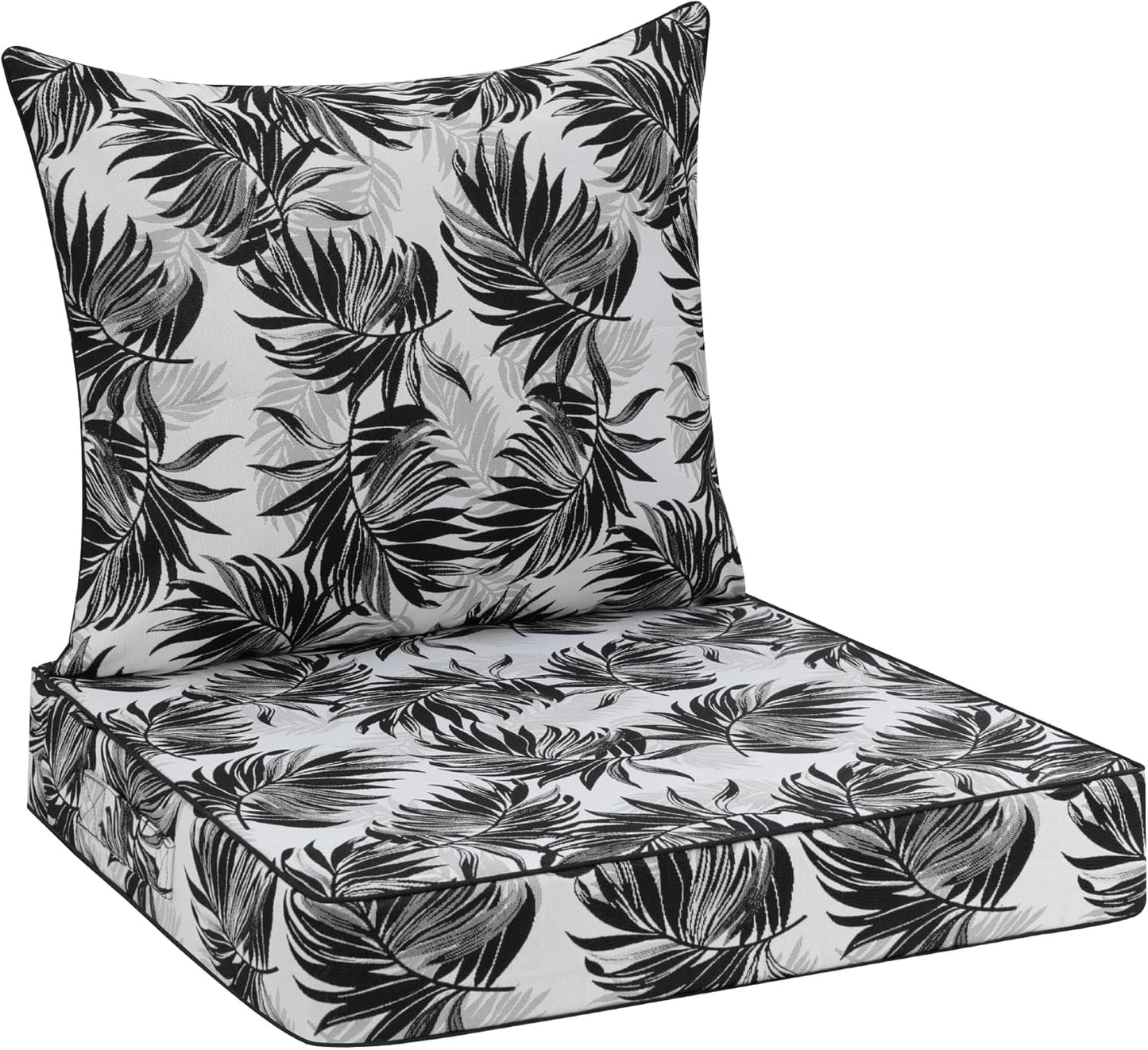 Favoyard Outdoor Seat Cushion 24 x 24 x 4 in Waterproof Pattern Fade Resistant Cover Removable Patio Furniture Cushions Deep Seat & Back Cushion Set with Adjustable Straps for Patio Chair Sofa Couch