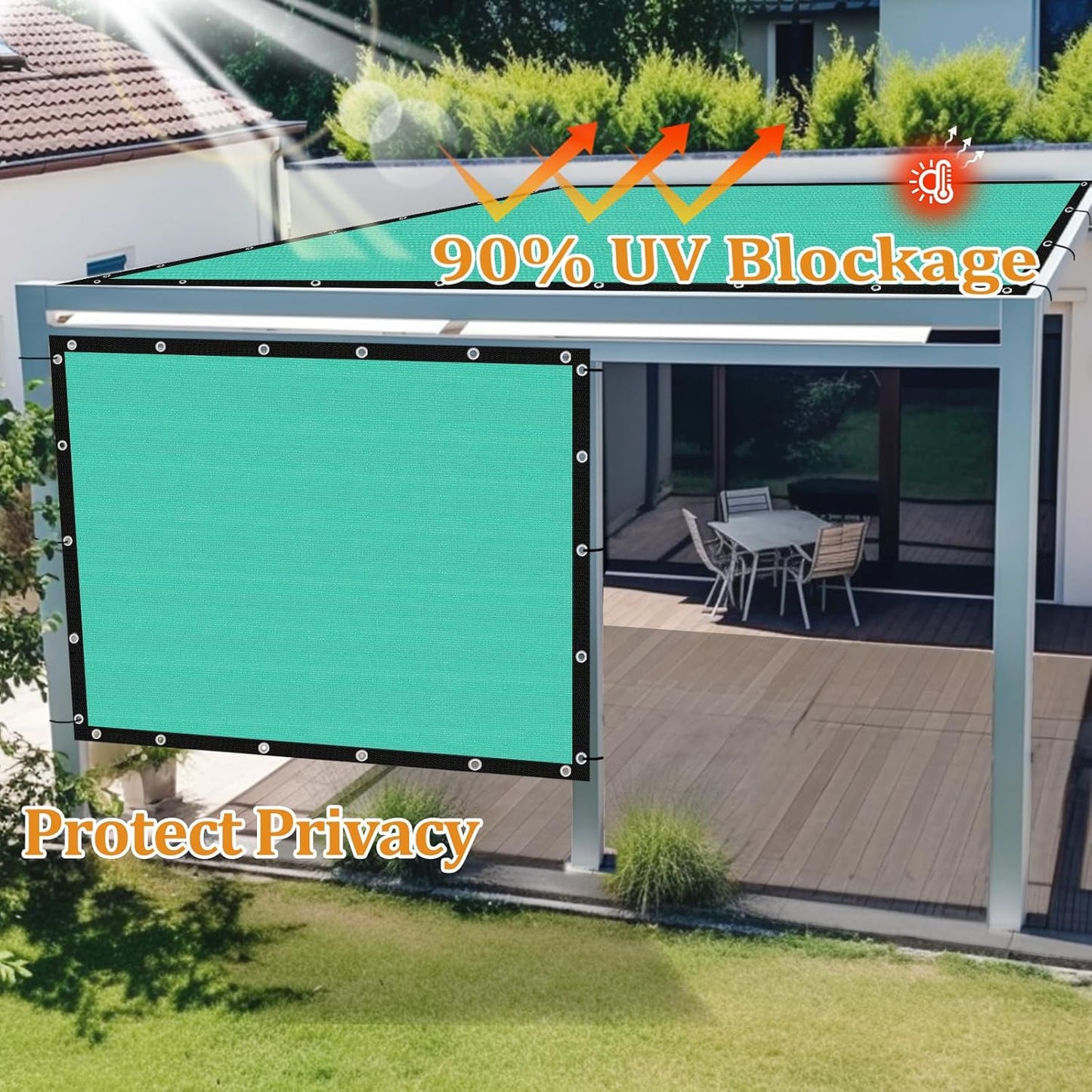 Shade&Beyond Customized Size 90% Sun Shade Cloth with Grommets, 15' X 24' Pergola Shade Cover Canopy, Mesh Tarp Sun Screens for Patio, Outdoor, Garden, Backyard GN01, Turquoise