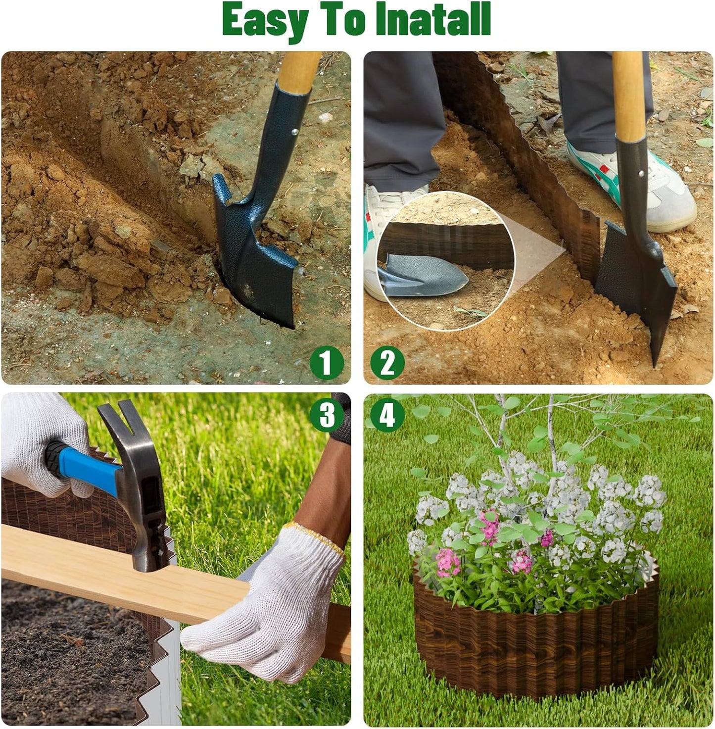 SnugNiture Corrugated Metal Garden Edging,6" x 50' Sturdy Lawn Edging Border,Landscape Edging Border for Lawn, Flower Bed,Garden and Yard(Brown)