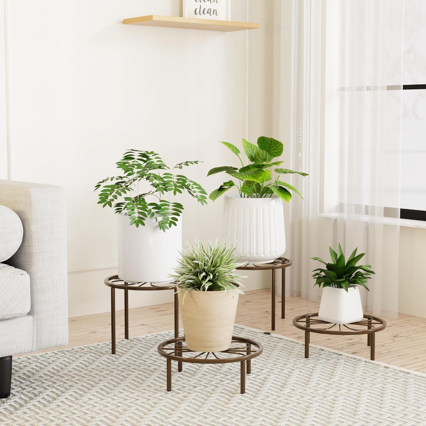 Brown Plant Stand Plant Holder - 10.24'' Short Plant Riser for Garden Courtyard, Heavy Duty Flower Stand for Multiple Plant Indoor or Outdoor.