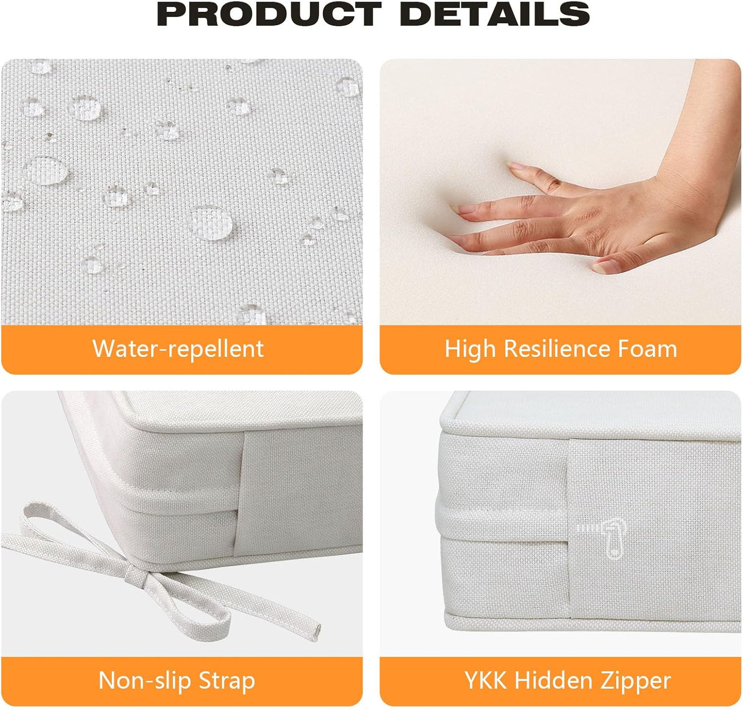 Square Corner Seat Cushions, 19" x 19" x 3", Set of 4, Indoor Outdoor Water Repellent Universal Chair Pads with Ties for Patio Furniture, Garden Deck Dining Chairs, Linen