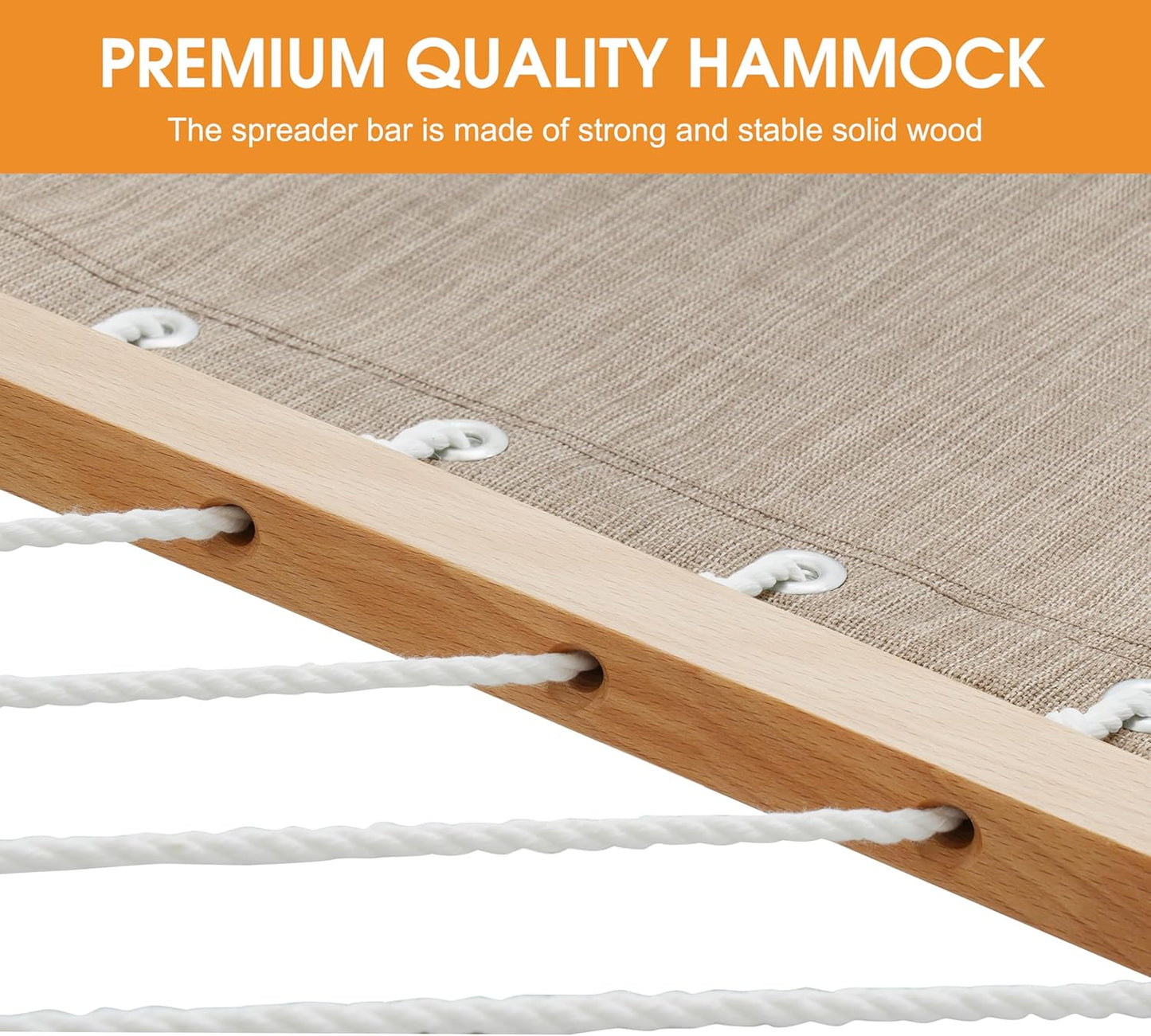 Lazy Daze Hammocks 11 FT Double Outside Hammock Quick Dry Olefin Fabric Hammock with Spreader Bar & Side Pocket for Outdoor Poolside Backyard 450 lbs Capacity, Khaki