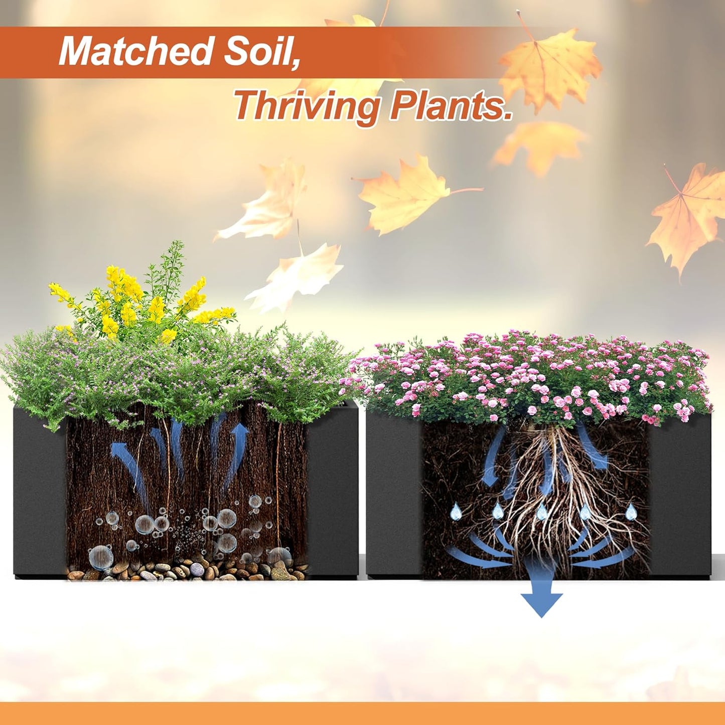 Metal Rectangular Planter for Outdoor Plants, Coated Large Planter Box with Drainage, Outdoor Patio PLanters with Sturdy Thickened Material for Yard, Garden