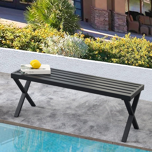 Black Outdoor Bench, 46" Outdoor Metal Backless Bench for Outdoor, Patio Garden Bench, All Weather Outdoor Bench with cors for Garden, Backyard, Porch, Black