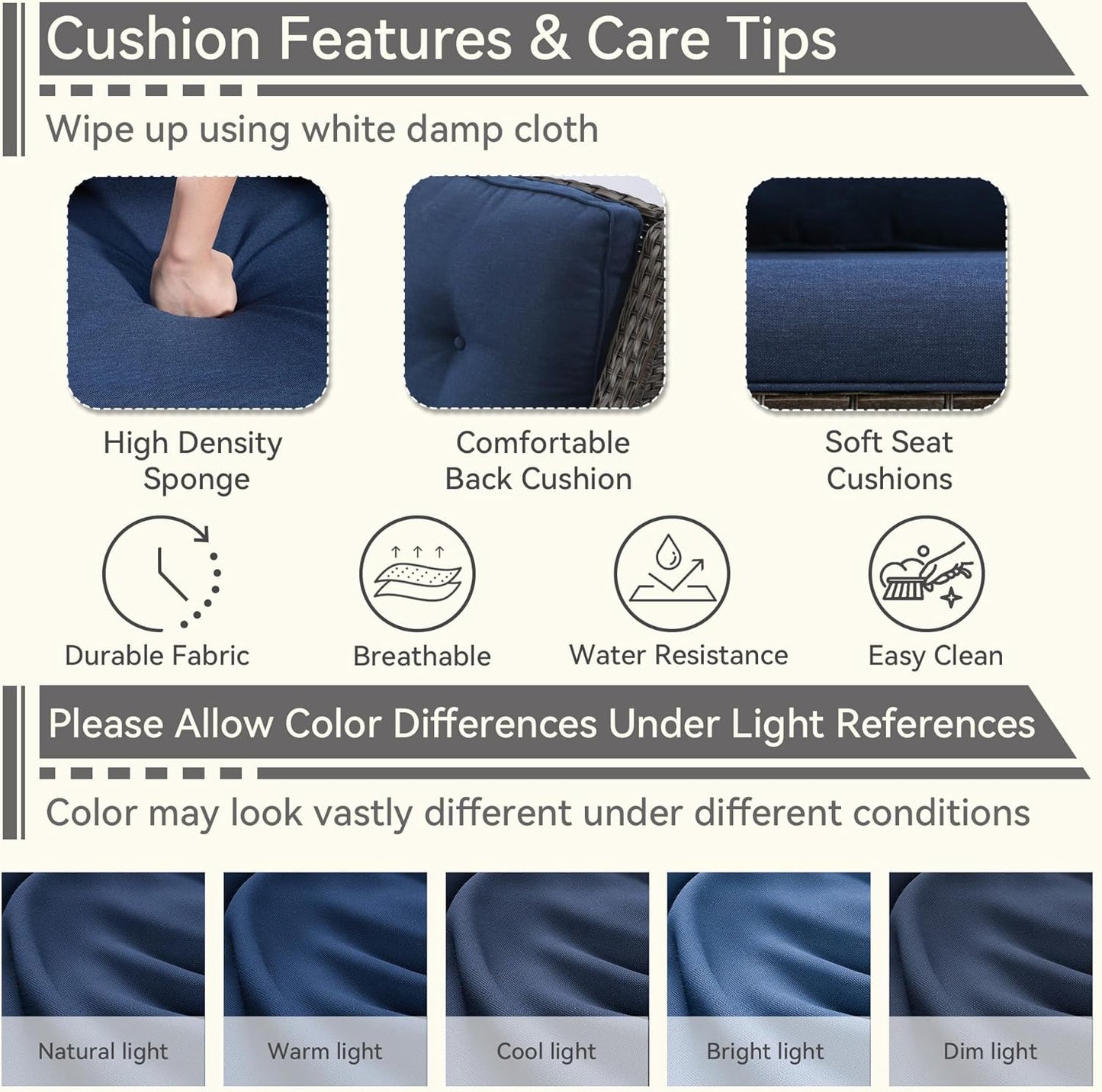 5 Piece Outdoor Patio Furniture Set Wicker Conversation Set Swivel Rocking Chairs with Side Table and Ottomans for Backyard, Porch, Deck, Blue