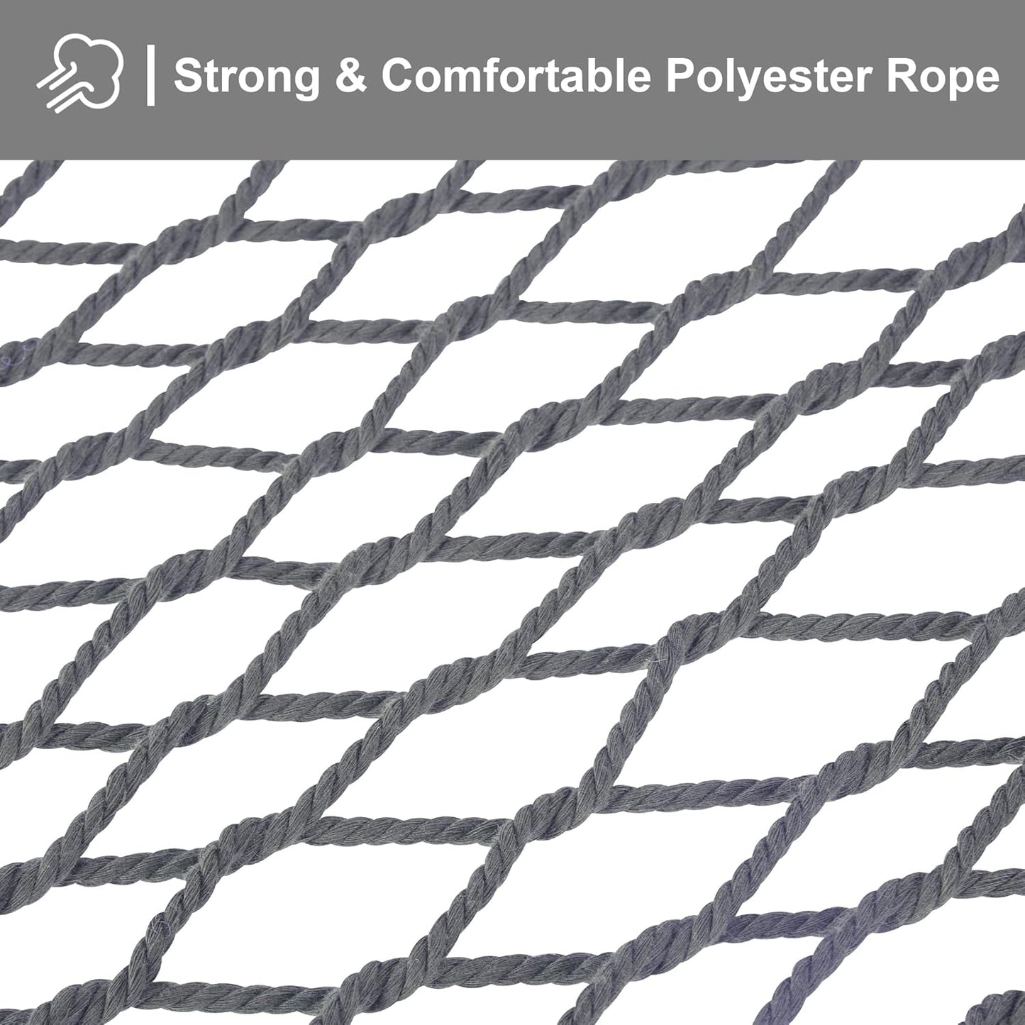 SUNCREAT Rope Hammock with Stand Included, Portable Double Hammock with Soft Pillow, Gray