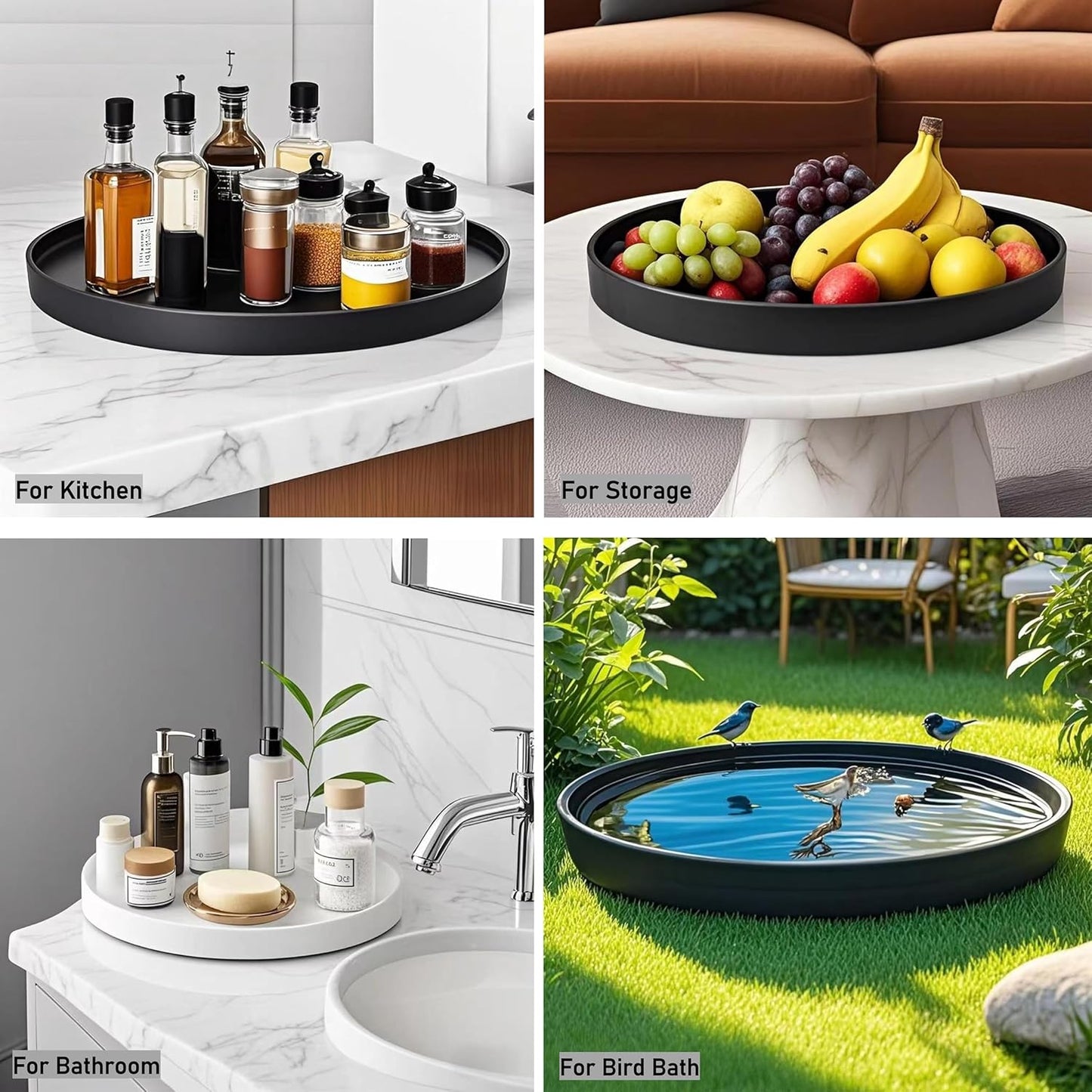 Ceramic Plant Saucer Black Deep Pot Tray - 1 Pack 15 inch, Planter Saucers Water Drip Trays for Indoors Outdoor, Thick Durable Sturdy Flower Pot Saucers for Glazing Pots Base(15"/13.5"-Size)