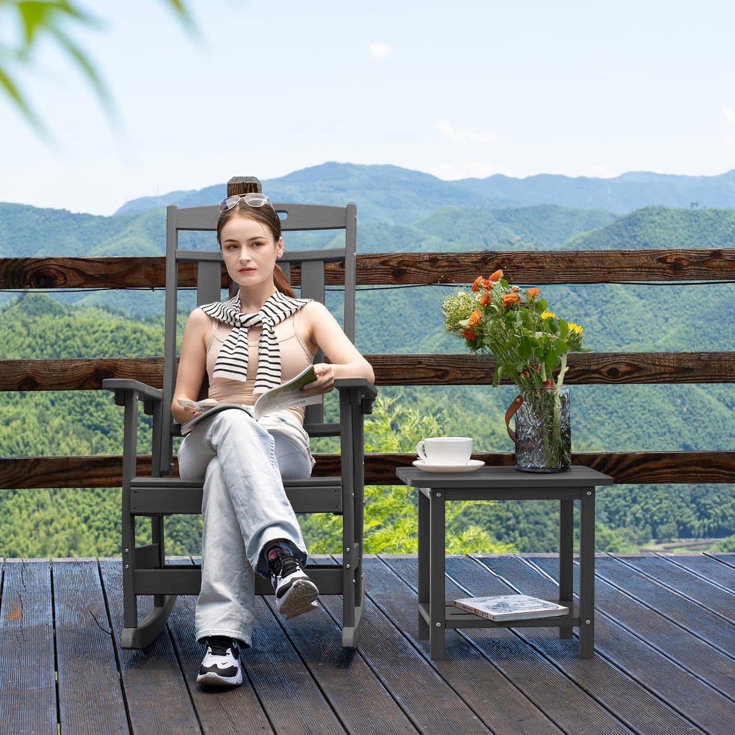 Adirondack Square Side Table - 18.4" Large Panel HDPE Outdoor End Table - Weatherproof, Rustproof & Low Maintenance for Patio, Lawn, Pool, Indoor Use (Grey)