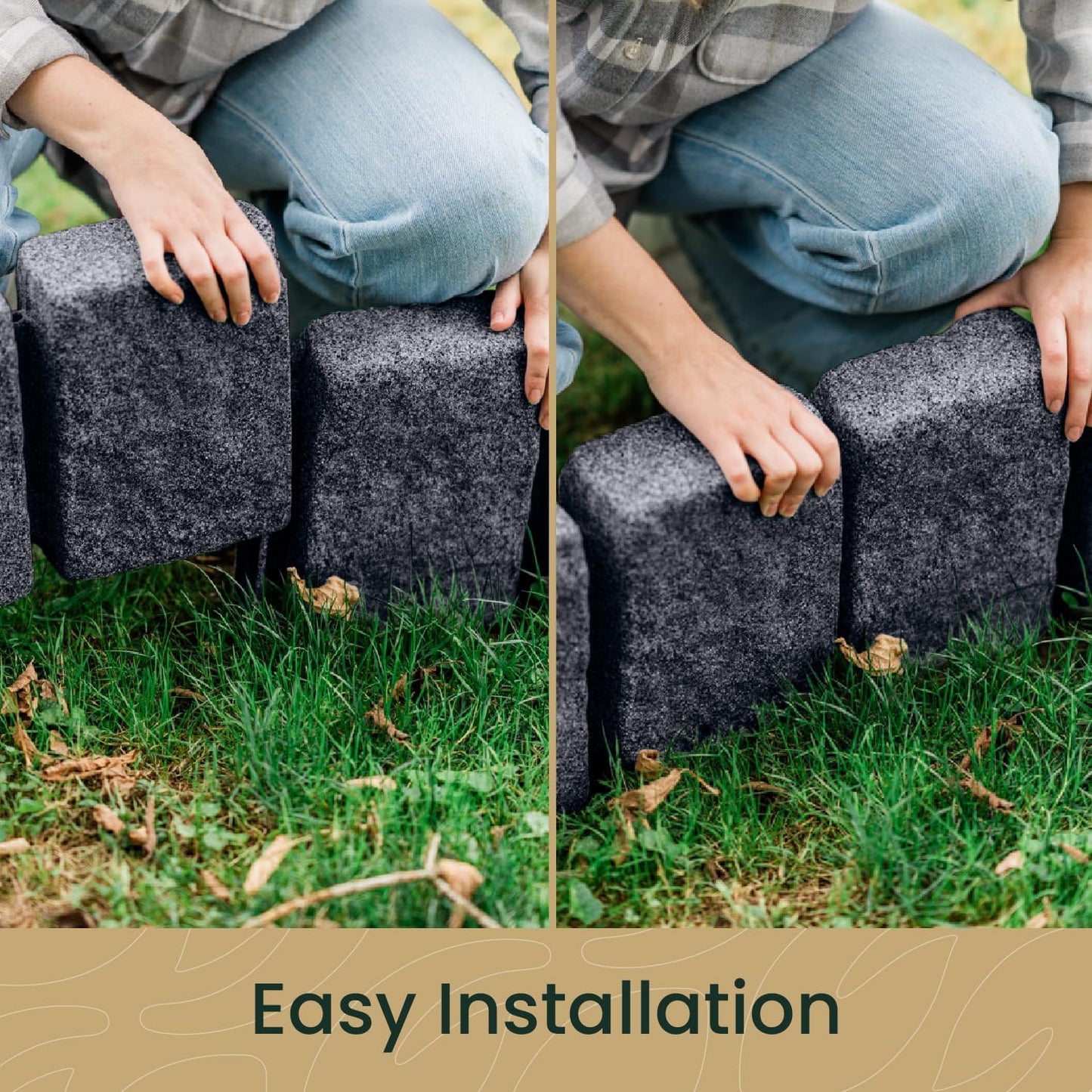 Beuta Landscape Edging | Garden Edging Border | Faux Stone Block XL for Lawn Edging, Flower Beds & Yard Edging – 10 Pack | Each Section Has 6 Blocks 48" L x 4" W x 9.5" H | 30 Spikes | Charcoal