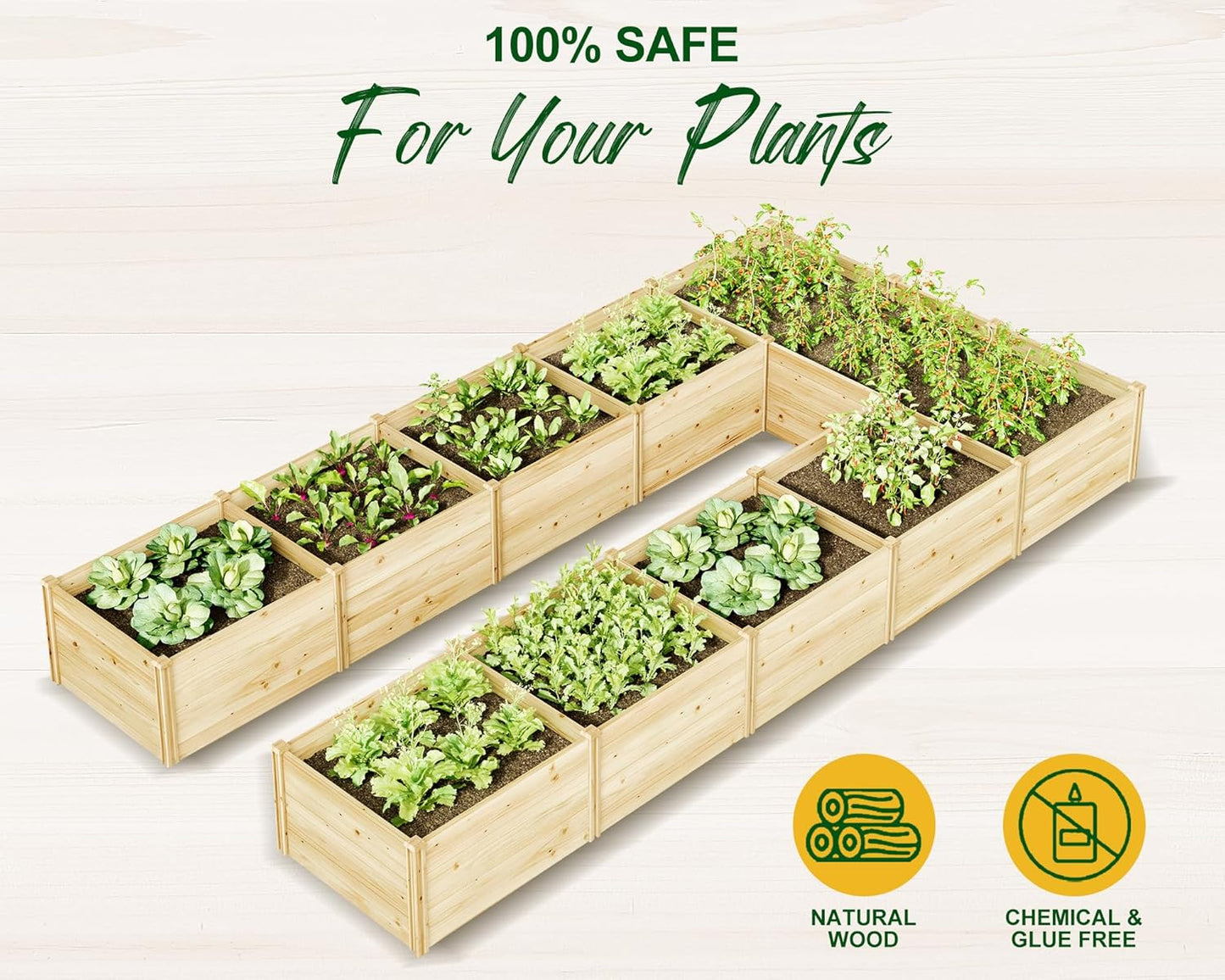AMERLIFE U-Shaped Raised Garden Bed, 7.5Wx15Dx1.6H Free Combination Outdoor Wooden Raised Garden Bed Planter with 19.6" Depth Planter Box