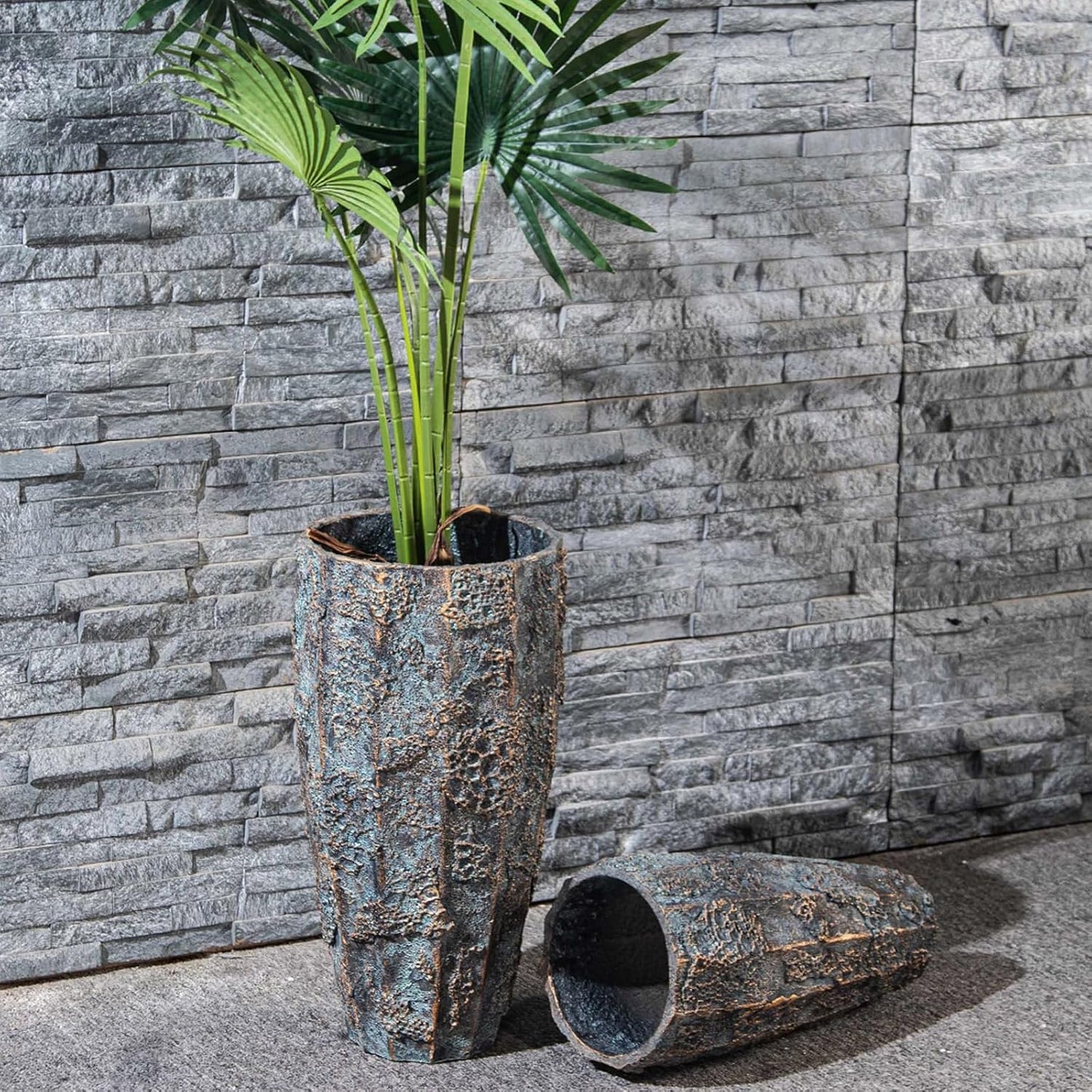Yundu 17 & 22 inch high Concrete Plant pots Set of 2. Flower pots with Drainage Hole. Tall planters for Indoor Plants, Large planters for Outdoor Plants, Such as Garden, Patio and Front Porch Decor.