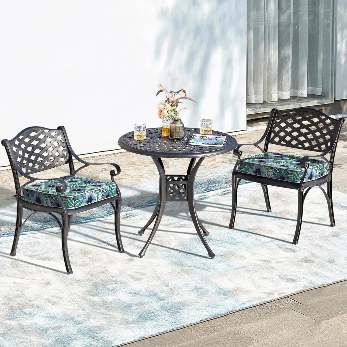 LVTXIII Patio Chair Cushions 22"x22"x3", Water-Repellent Outdoor Seat Cushions for Patio Furniture, Square Chair Pads with Ties for Home Garden Decoration, Set of 2, Blue Salmone Tropical