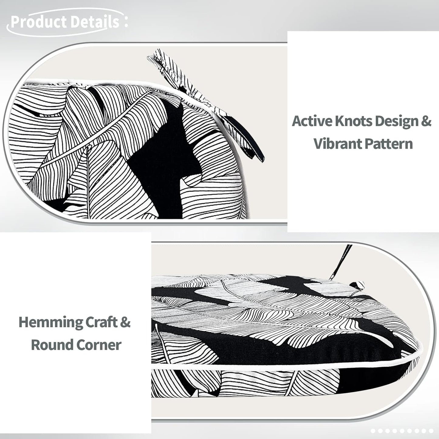 Indoor/Outdoor Chair Cushions 16x17 Inch, Patio Chair Cushions with Ties, All Weather Seat Cushions for Patio Furniture Home Garden Chair Use, Set of 4, Black Lush Leaves