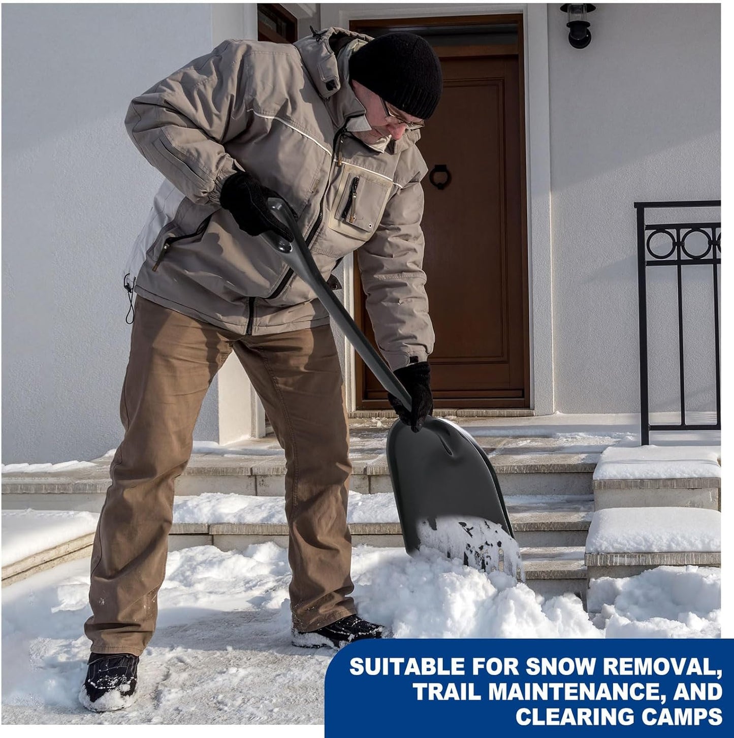 Frienda 3 Pieces Plastic Snow Shovel 43 x 14 Inches Heavy Duty Hygienic Shovel with D Shaped Grip Handle Large Durable Seamless Snow Scoop for Kitchen Gardening (Orange,Blue，Black)