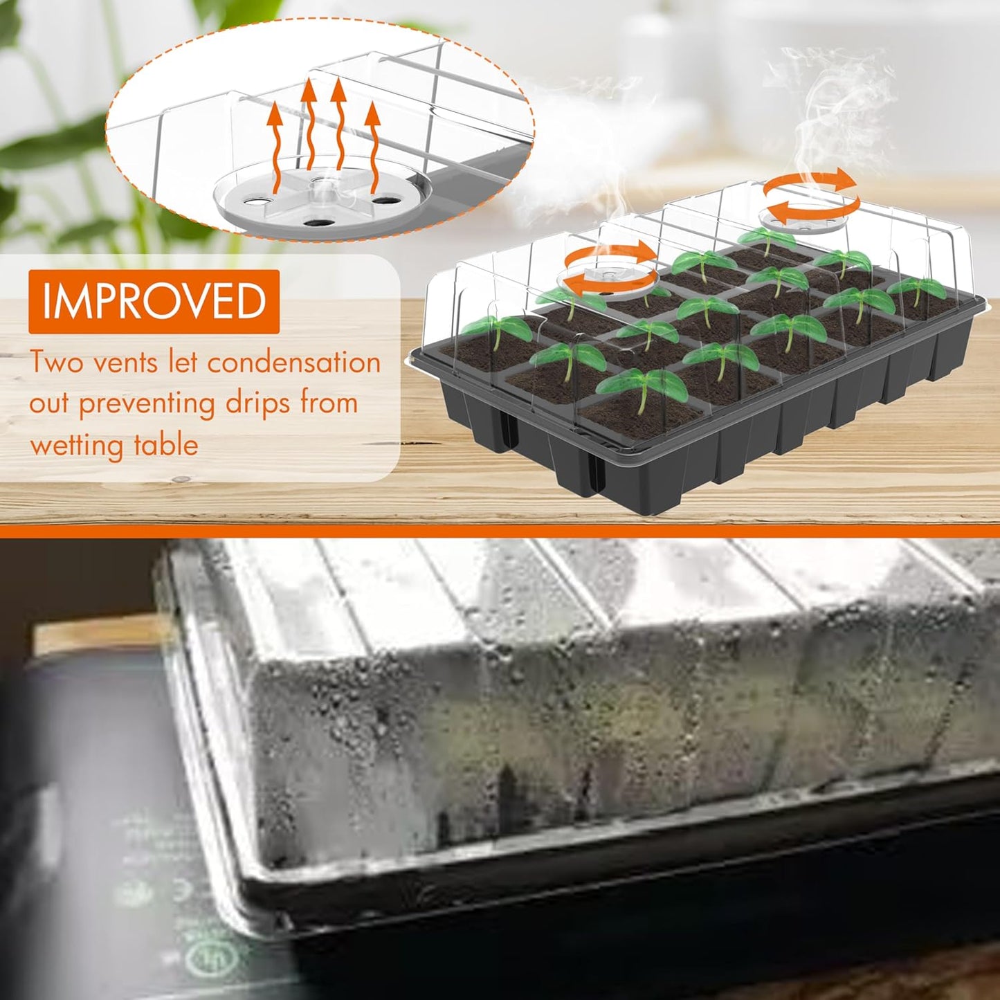 Gardzen 5-Pack Seed Starter Kits, Reusable Plant Germination Trays with Total 75-Cell, Seed Starter Tray with Humidity Vented Domes and Bases for Starting Vegetable Flower Herb Seeds 15" x 9"
