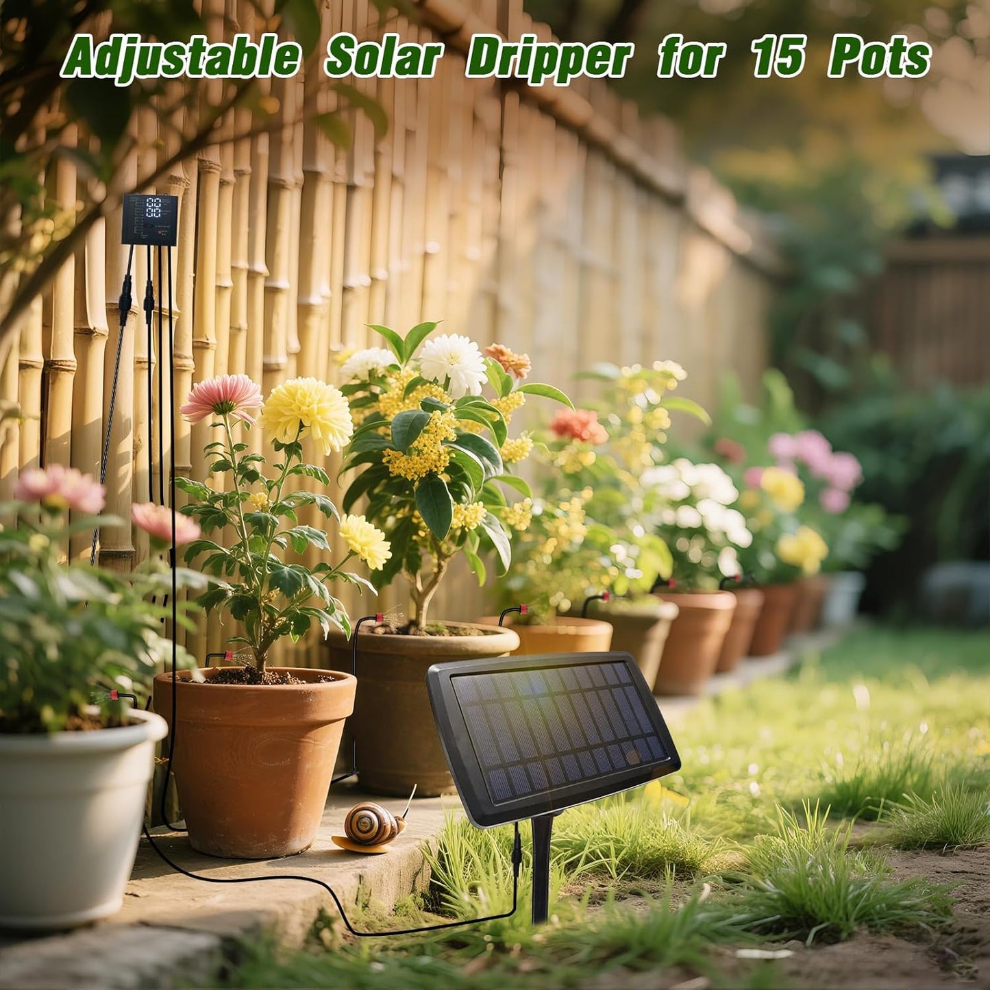 Solar Drip Irrigation System for Garden, Automatic Drip Irrigation Kits,Plants Self Watering Devices for Vacation,Solar/Battery Powered Water Pump for Potted Plants,Raised Beds,Greenhouse (15 Pots)