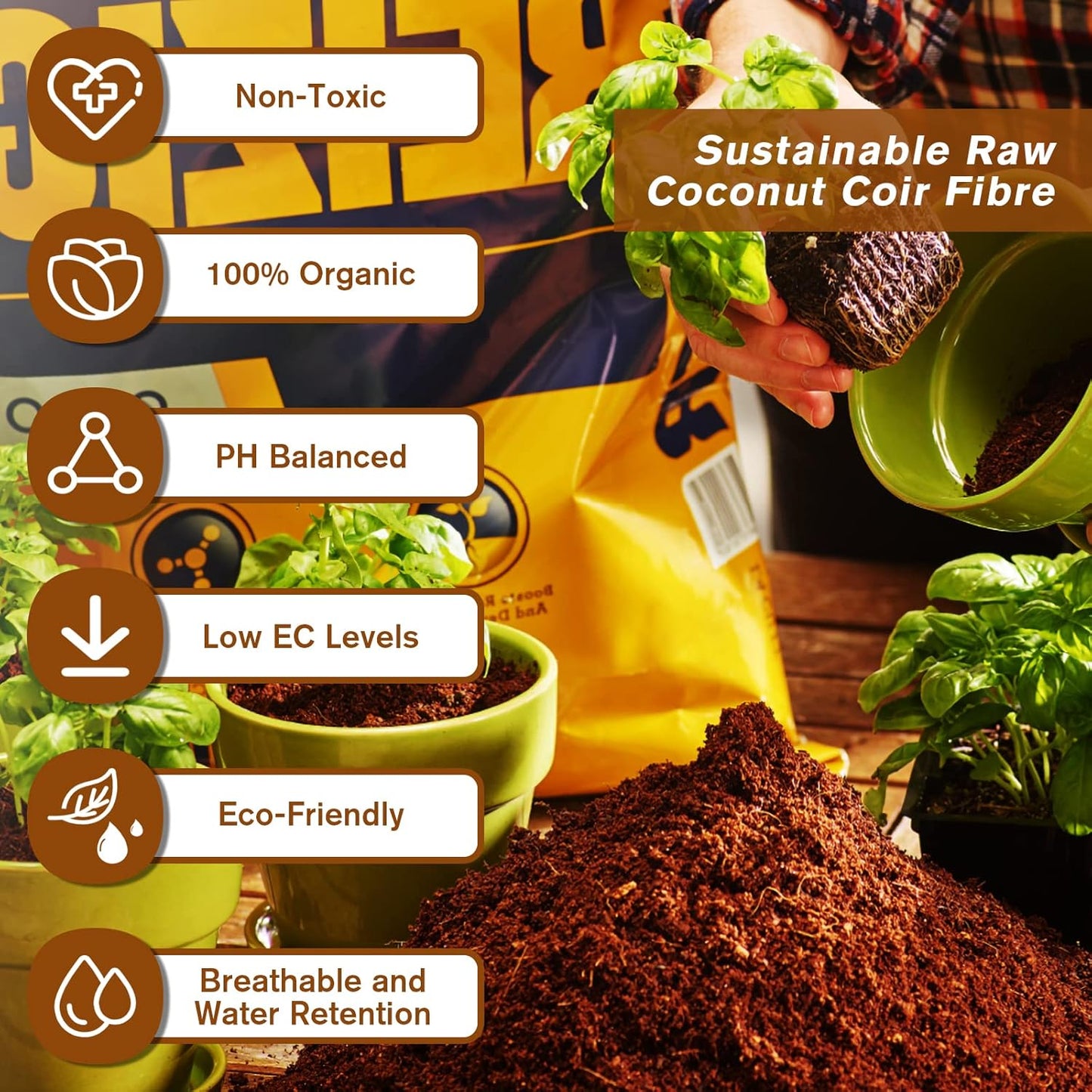 Legigo Pack of 10 Organic Coco Coir Bricks- 100% Natural Compressed Coco Peat Brick Coconut Fiber Substrate with Low EC&pH Balance, Plant Soil Enhance Root Growth for Herbs, Flowers, House Plants