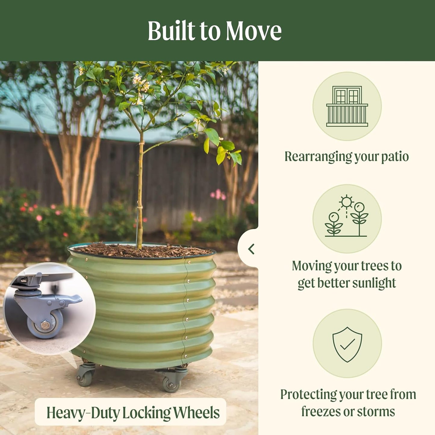 Vego garden Self-Watering Rolling Citrus Planter Raised Garden Bed Kits, Single Pack-Olive Green