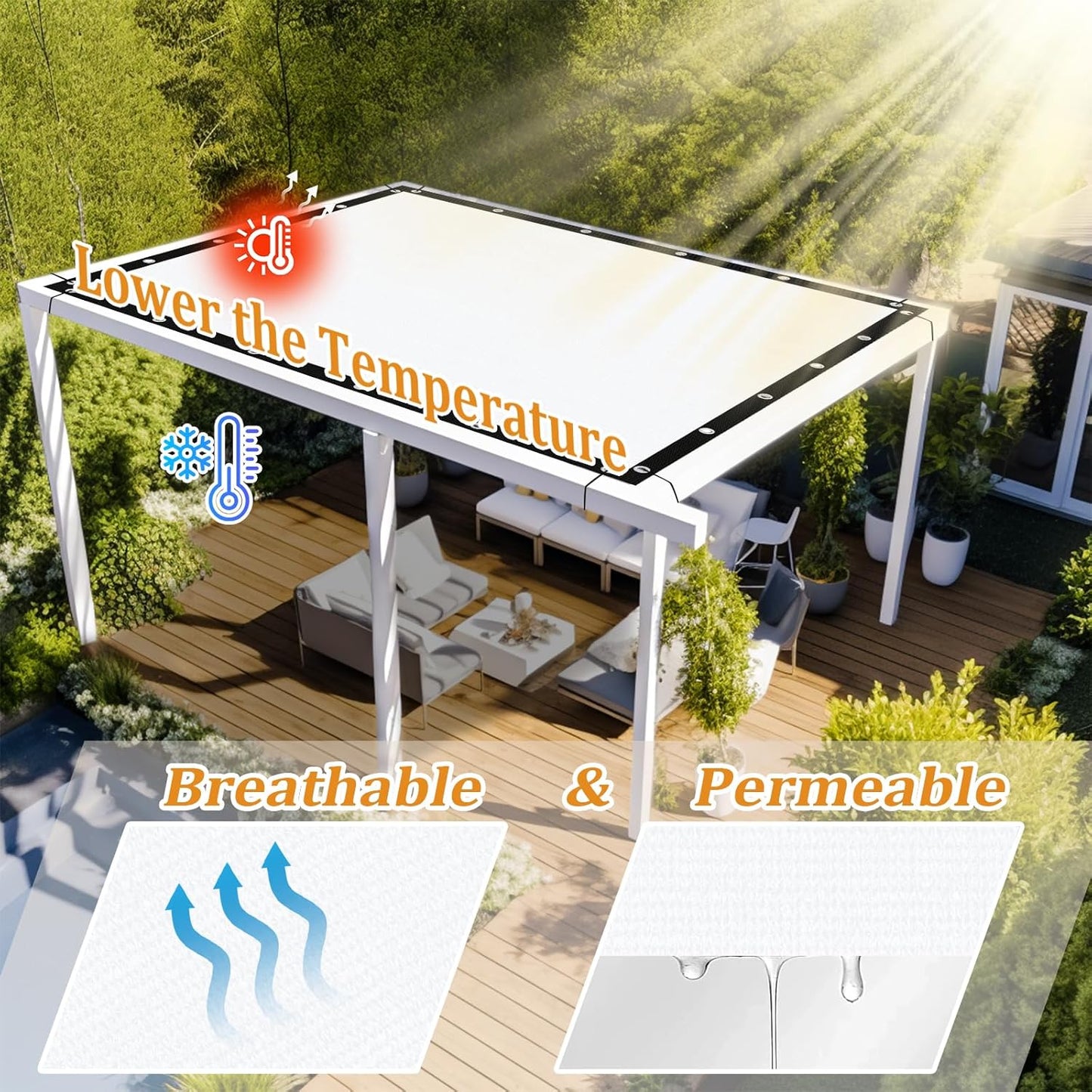 Shade&Beyond Customized Size 90% Sun Shade Cloth with Grommets, 6' X 10' Pergola Shade Cover Canopy, Mesh Tarp Sun Screens for Patio, Outdoor, Garden, Backyard GN01, White