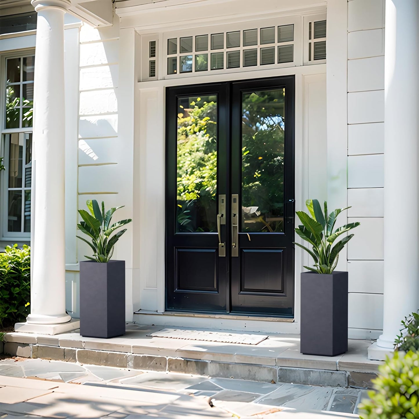 Kante 20.3" H Tall Rectangular Concrete Planter, Modern Square Diameter Plant Pot with Drainage Hole and Rubber Plug for Indoor Outdoor Home Patio Garden, Dark Gray