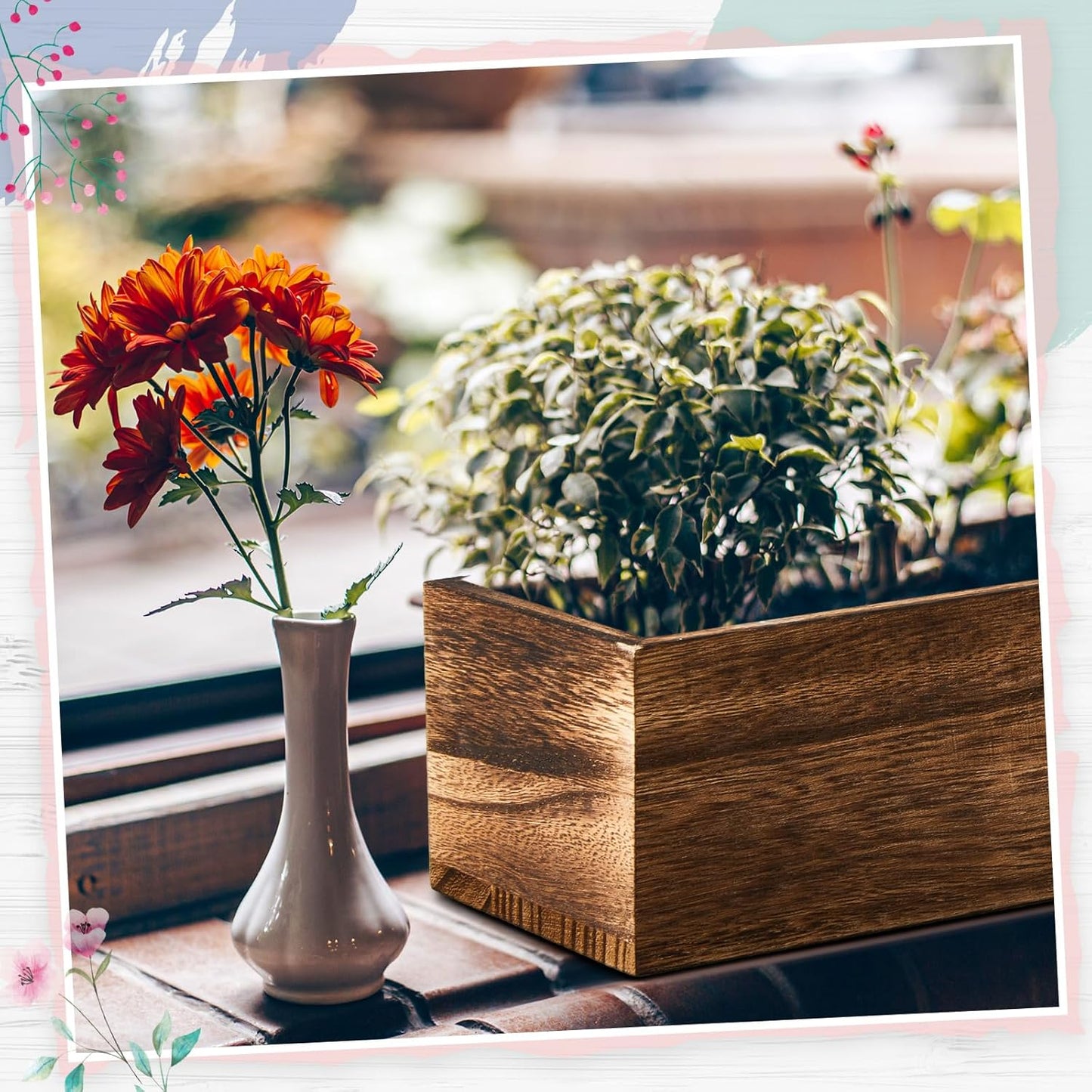 Dandat 2 Set Wood Boxes for Centerpieces 16x4 Inch Rectangle Wooden Planter Box Rustic Wood Planter with Removable Plastic Liner Floral Foam Blocks for Centerpieces Home Wedding Garden Decor