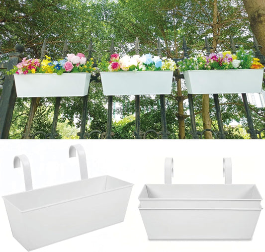 3 Pcs Large Hanging Flower Pots for Railing Or Fence 16 Inch Railing Planter Box for Any Balcony, Porch or Deck Countryside Style Window Planter Boxes Are Perfect to Herbs & Flowers for Garden (White)
