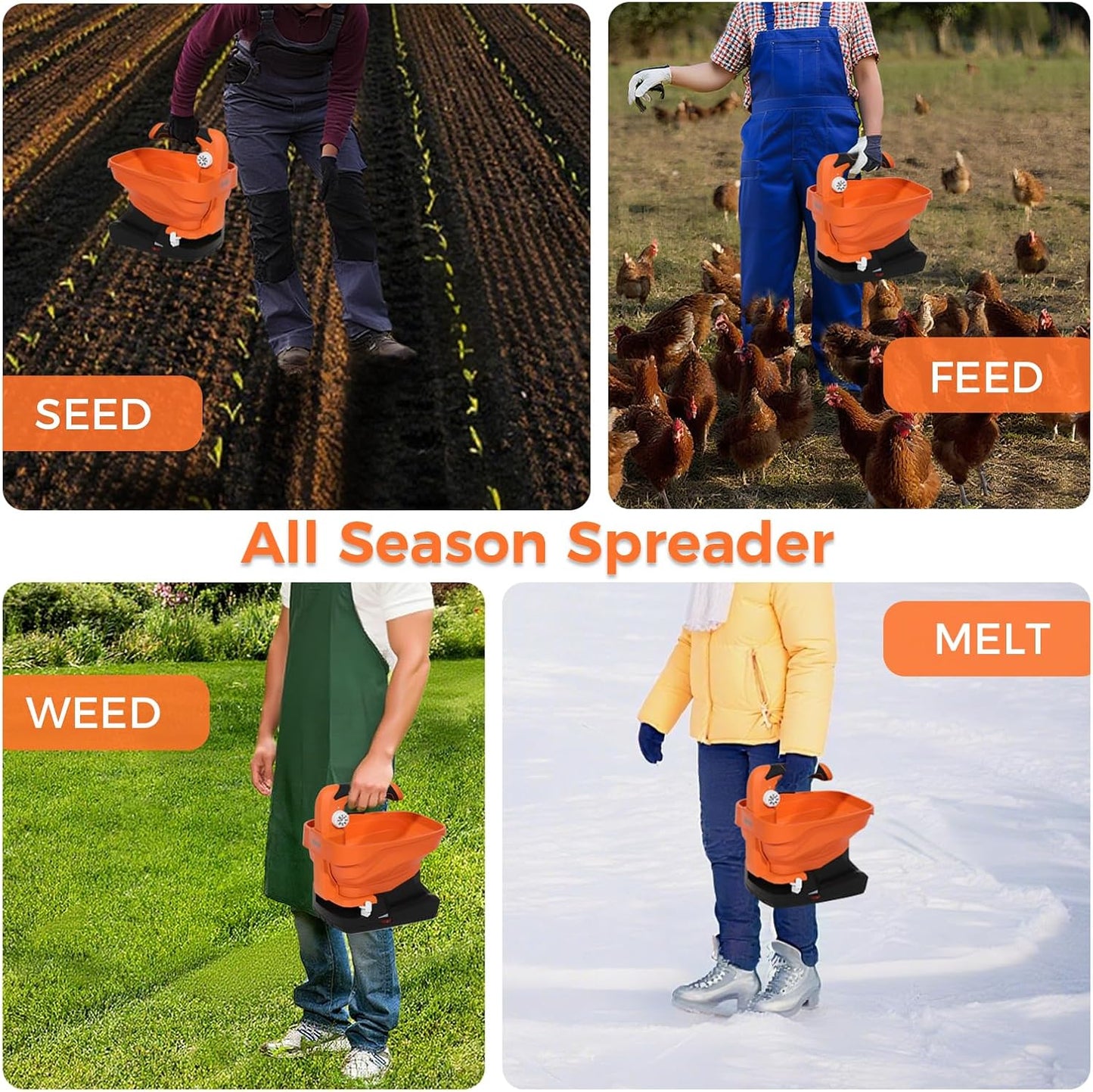 Seed Spreader, USB Rechargeable Handheld Grass Seed Spreader, Fertilizer Spreader with 8 Seed Settings & 6 Speed Levels, Lawn Spreader for Seed, Feed, Weed, and Salt (Battery Included)