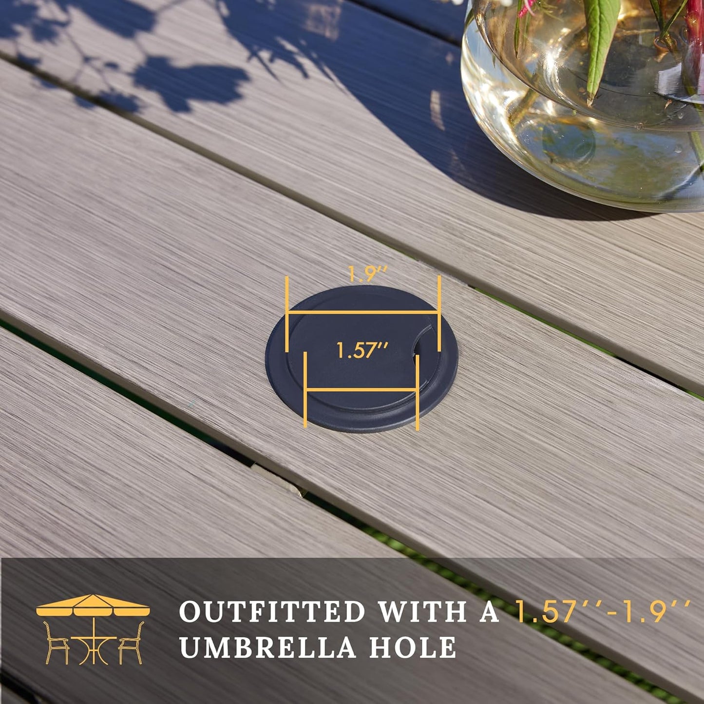 VICLLAX 40.2" Square Patio Dining Table for 4, Outdoor Table with Umbrella Hole, All Weather Metal Patio Table, Grey Wood Grain Tabletop