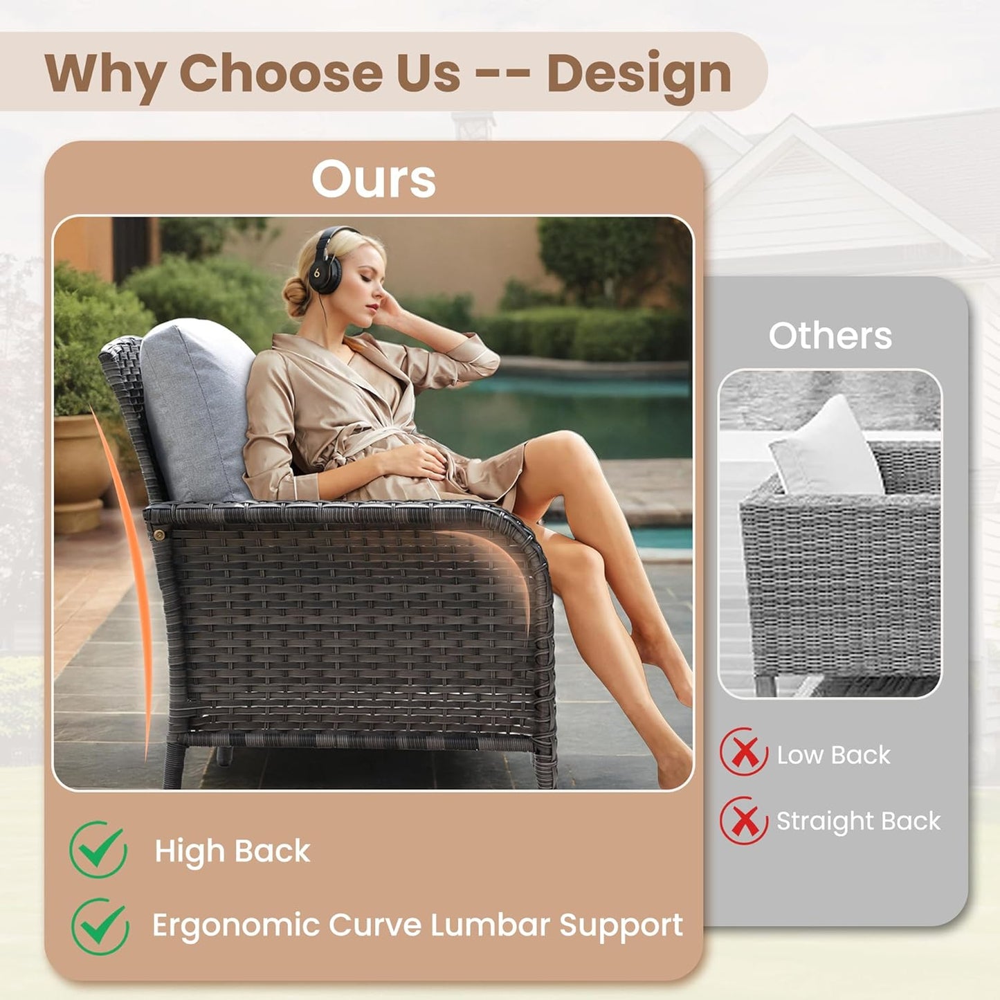 HOOOWOOO Patio Furniture Set,2 Pieces Outdoor Wicker Chairs Set,All Weather Bistro Chairs with Comfy High Back,Light Gray