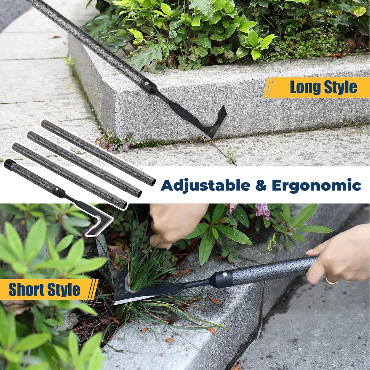 Weed Remover Tool | Adjustable Metal Handle (14.5"-58.4") (Upgraded Rustproof) | Multi-Functional Garden Hook for Pavement Gaps, Moss, Bushes | Commercial-Grade Yard Maintenance Equipment