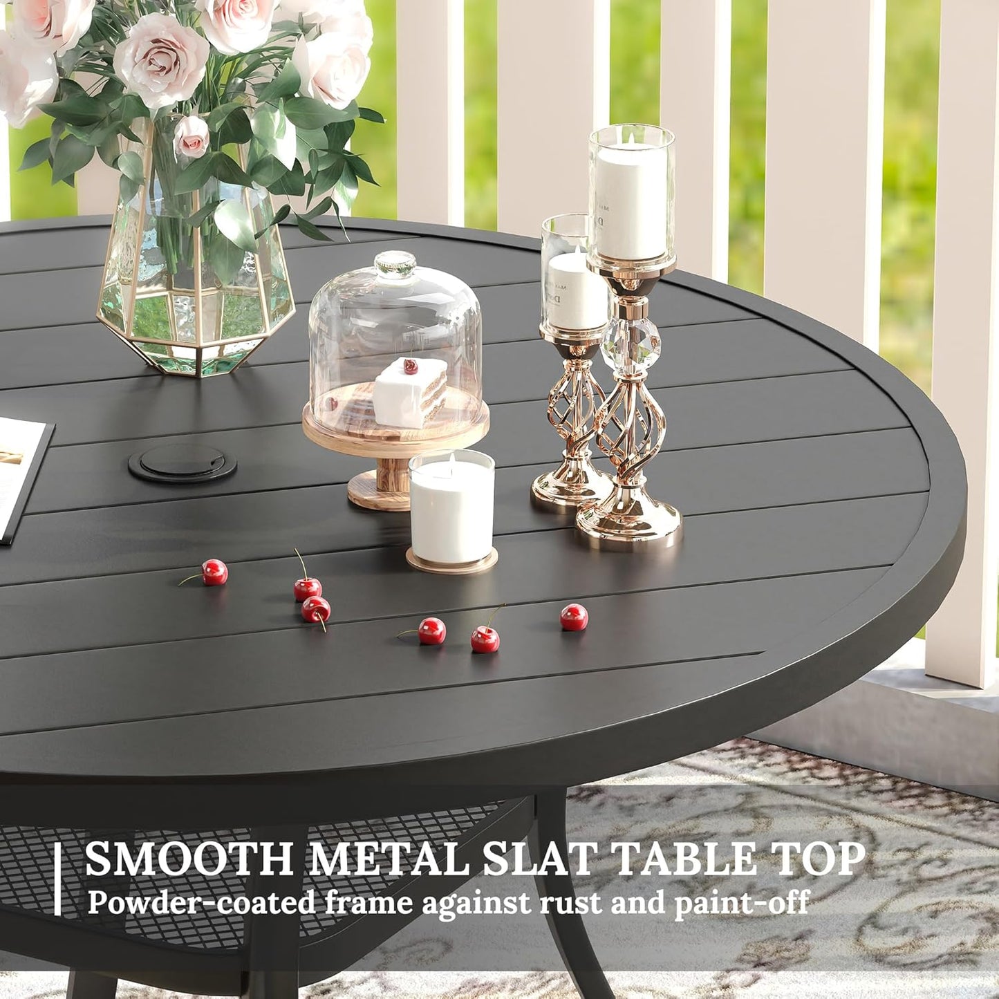 VICLLAX 5 Pieces Patio Dining Set for 4, Outdoor Furniture Set Includes 40.7" Round Patio Table and 4 Patio Stackable Chairs, Black Tabletop and Grey Fabric